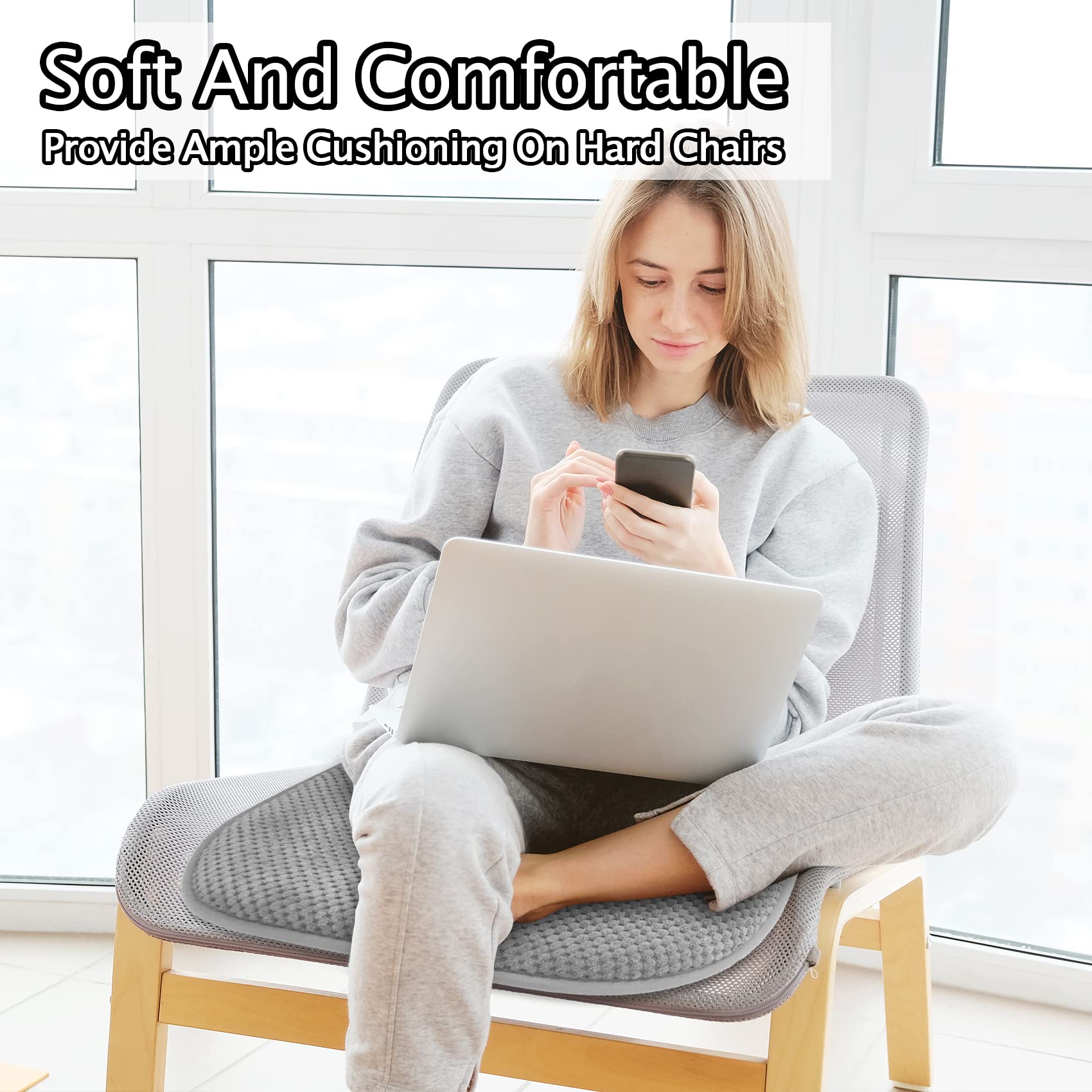 Grey Foam Seat Cushions Kitchen Chairs Pads for Dining Chairs Non Slip Office Seat Cushions Washable U Shaped Soft Thick Large Metal Wooden Chair Cushions,17" x 15"