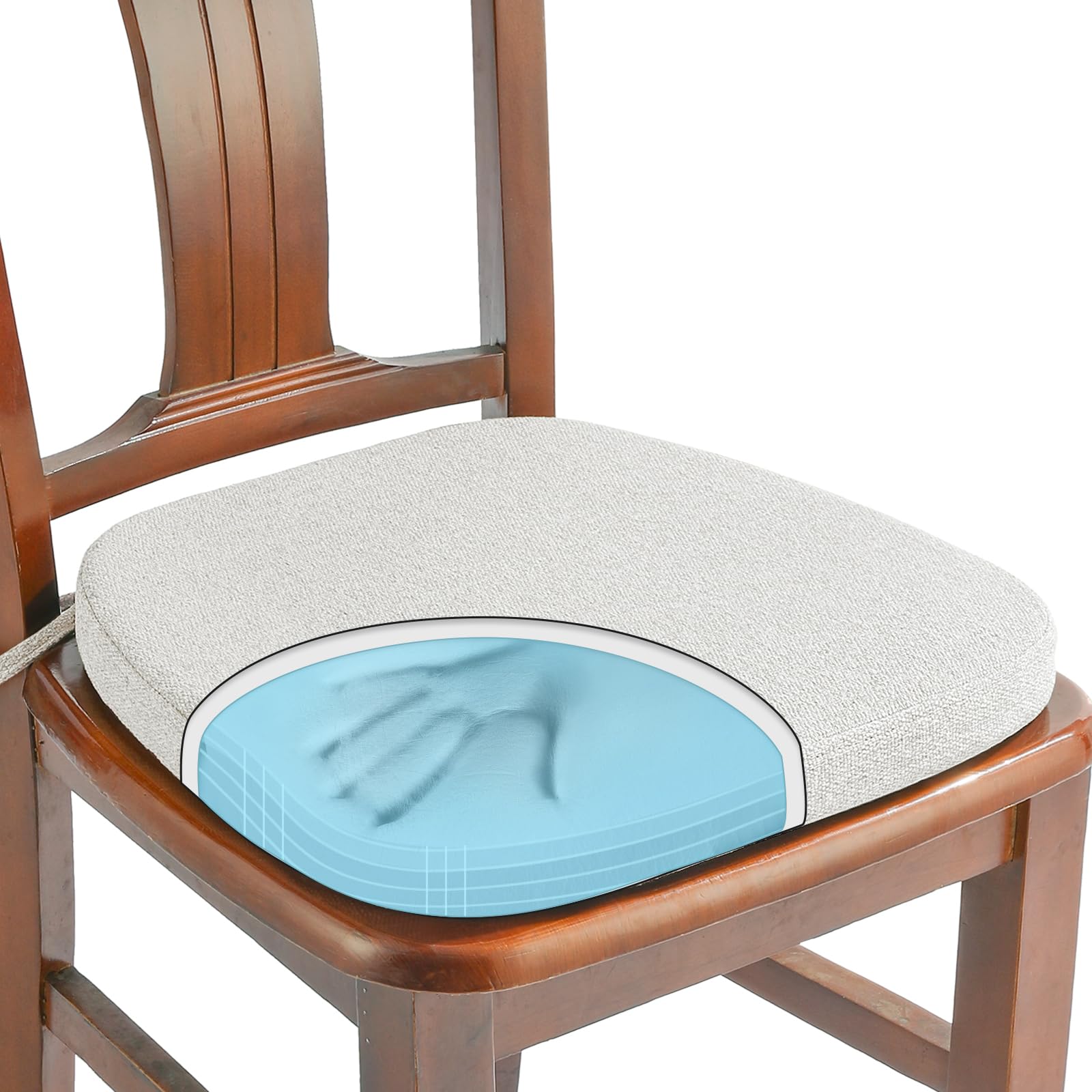 SINOSSO 1 Pack Memory Foam Chair Cushions for Dining Chair, Friendly Woven Fabric 16" U-Shape Comfortable Kitchen Chair Pad, Removable Slip Resistant Seat Cushion (1 Piece, Water Blue)