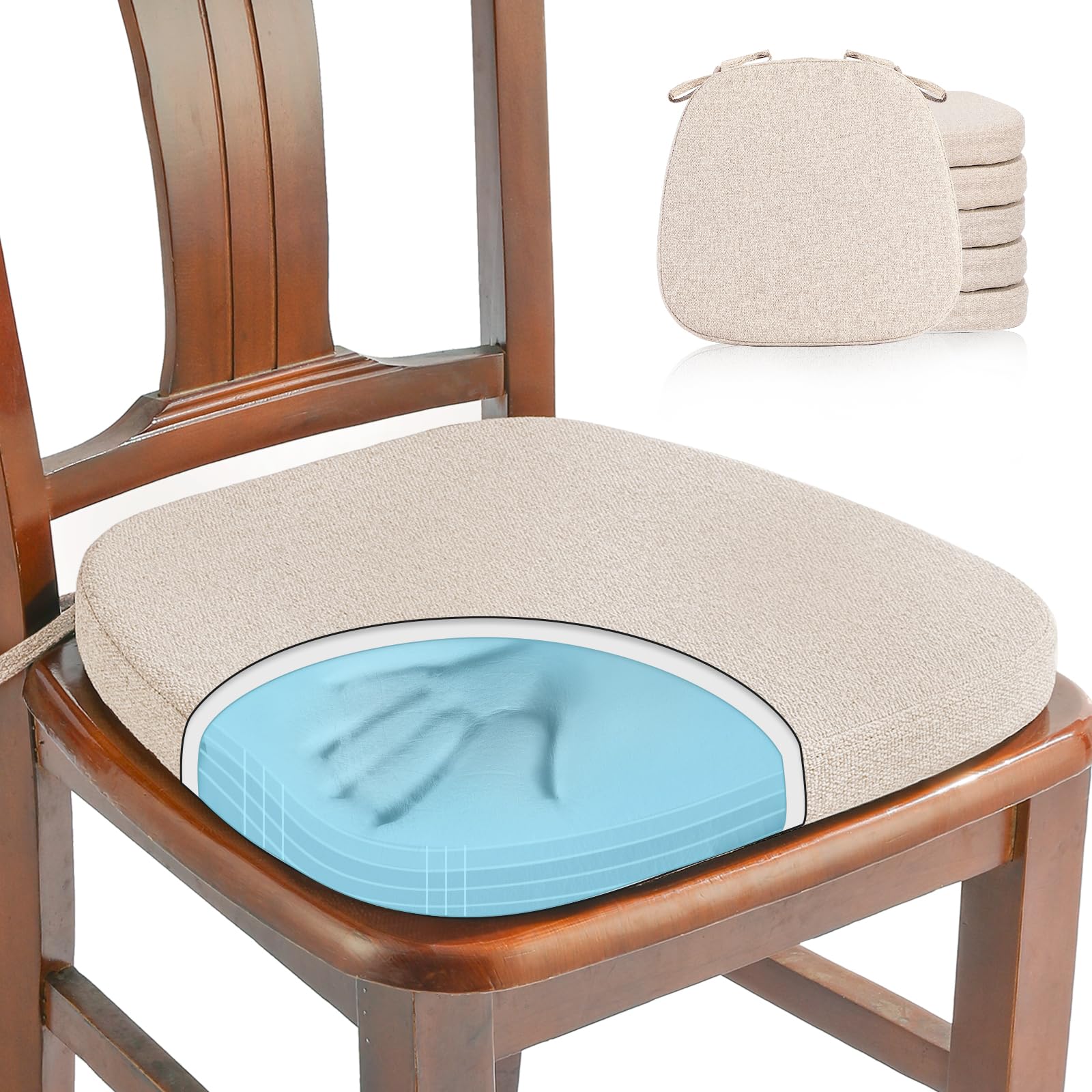 SINOSSO 1 Pack Memory Foam Chair Cushions for Dining Chair, Friendly Woven Fabric 16" U-Shape Comfortable Kitchen Chair Pad, Removable Slip Resistant Seat Cushion (1 Piece, Water Blue)