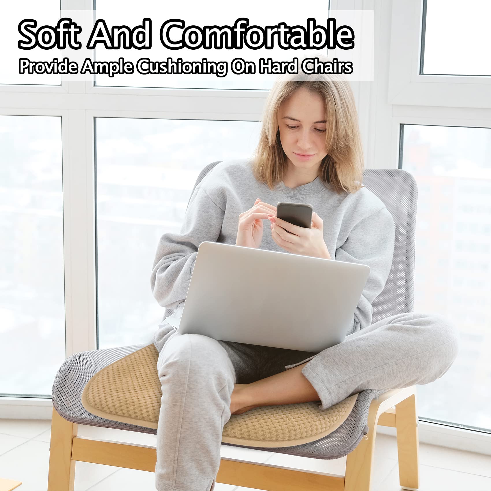 Grey Foam Seat Cushions Kitchen Chairs Pads for Dining Chairs Non Slip Office Seat Cushions Washable U Shaped Soft Thick Large Metal Wooden Chair Cushions,17" x 15"