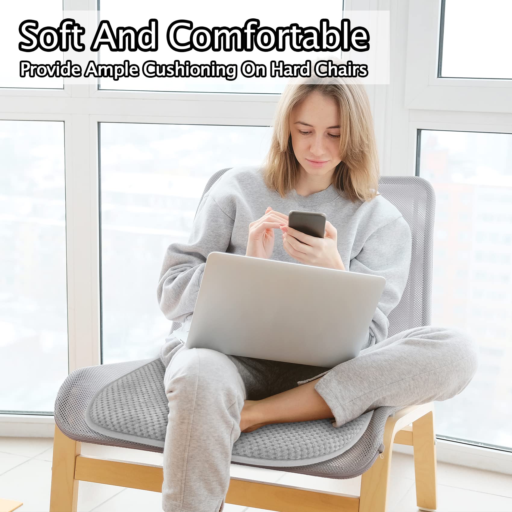 Grey Foam Seat Cushions Kitchen Chairs Pads for Dining Chairs Non Slip Office Seat Cushions Washable U Shaped Soft Thick Large Metal Wooden Chair Cushions,17" x 15"