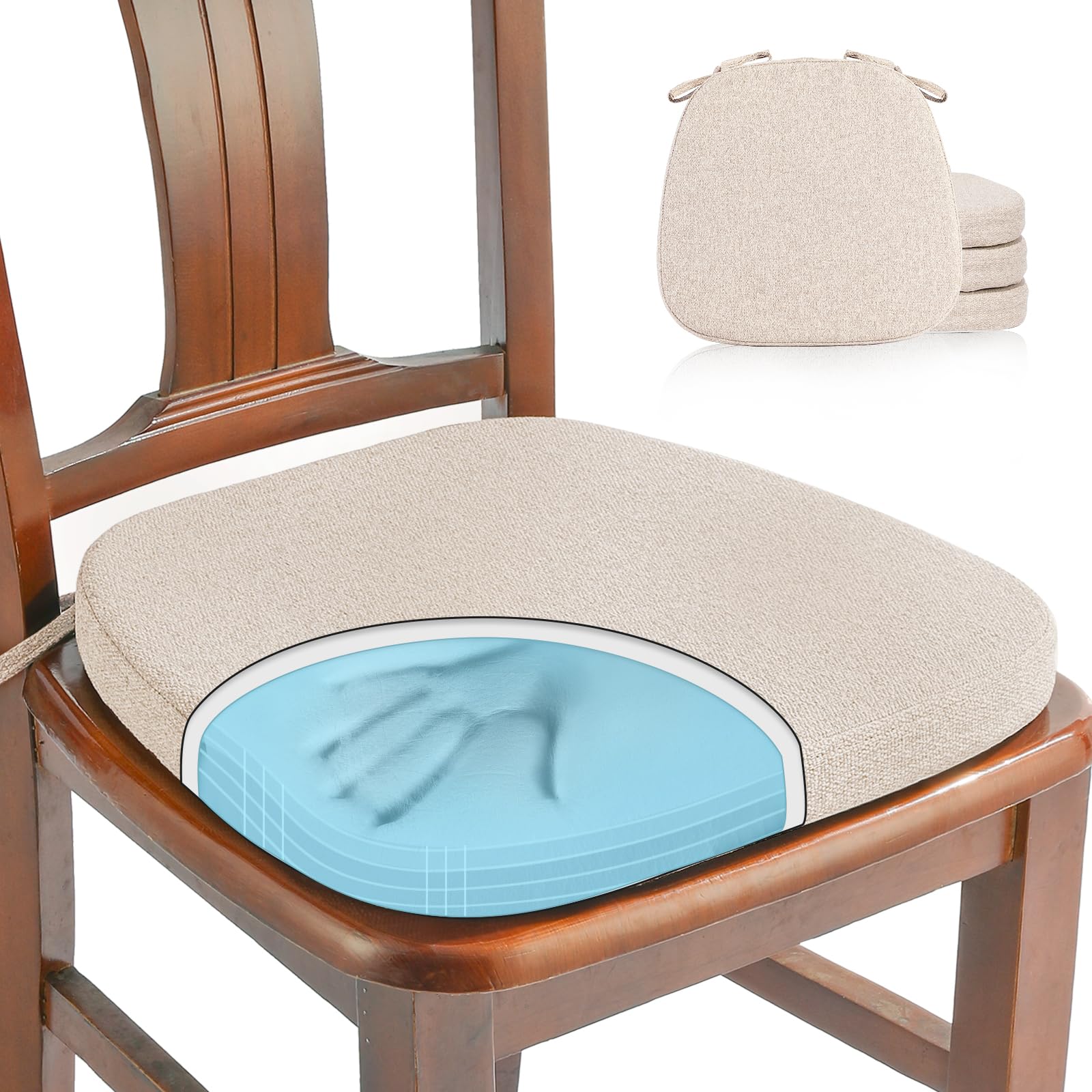 SINOSSO 1 Pack Memory Foam Chair Cushions for Dining Chair, Friendly Woven Fabric 16" U-Shape Comfortable Kitchen Chair Pad, Removable Slip Resistant Seat Cushion (1 Piece, Water Blue)