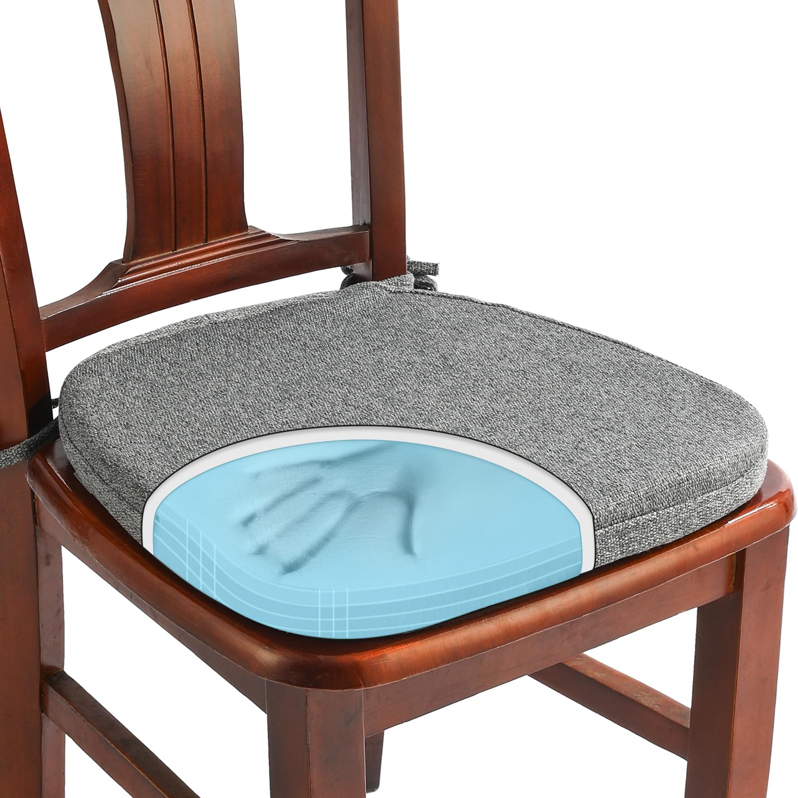 SINOSSO 1 Pack Memory Foam Chair Cushions for Dining Chair, Friendly Woven Fabric 16" U-Shape Comfortable Kitchen Chair Pad, Removable Slip Resistant Seat Cushion (1 Piece, Water Blue)