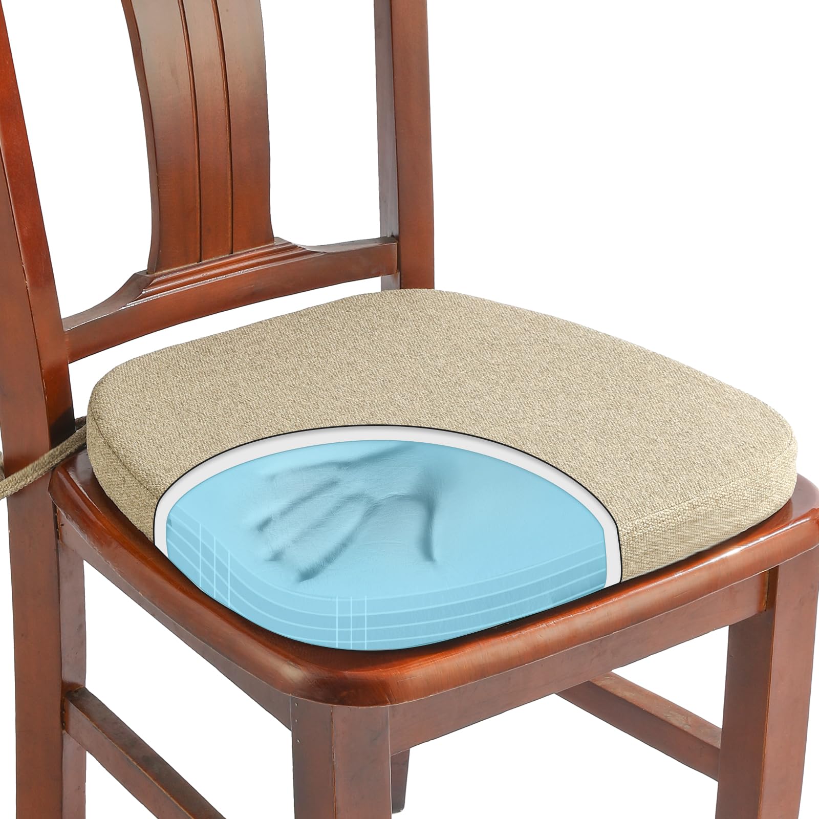 SINOSSO 1 Pack Memory Foam Chair Cushions for Dining Chair, Friendly Woven Fabric 16" U-Shape Comfortable Kitchen Chair Pad, Removable Slip Resistant Seat Cushion (1 Piece, Water Blue)