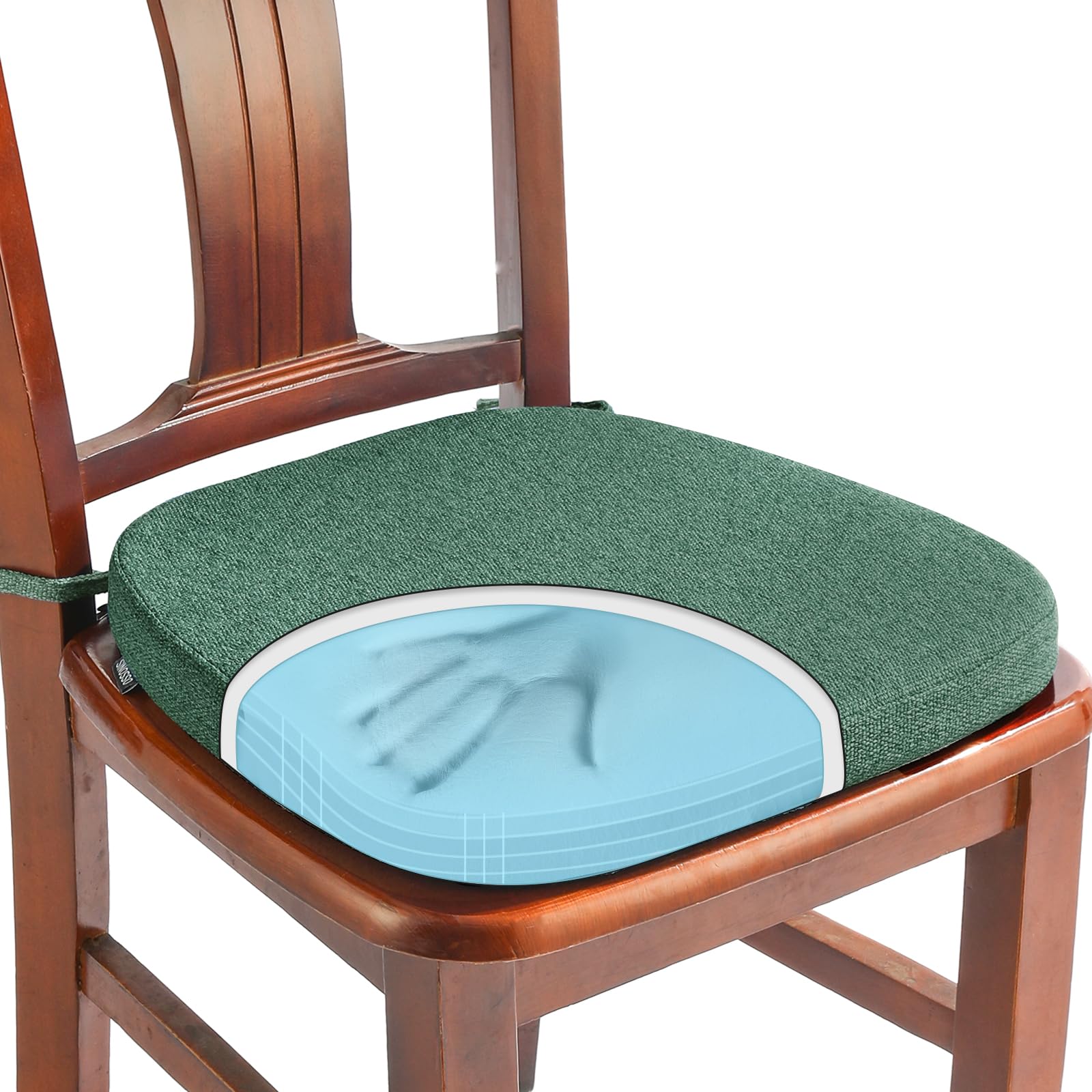 SINOSSO 1 Pack Memory Foam Chair Cushions for Dining Chair, Friendly Woven Fabric 16" U-Shape Comfortable Kitchen Chair Pad, Removable Slip Resistant Seat Cushion (1 Piece, Water Blue)