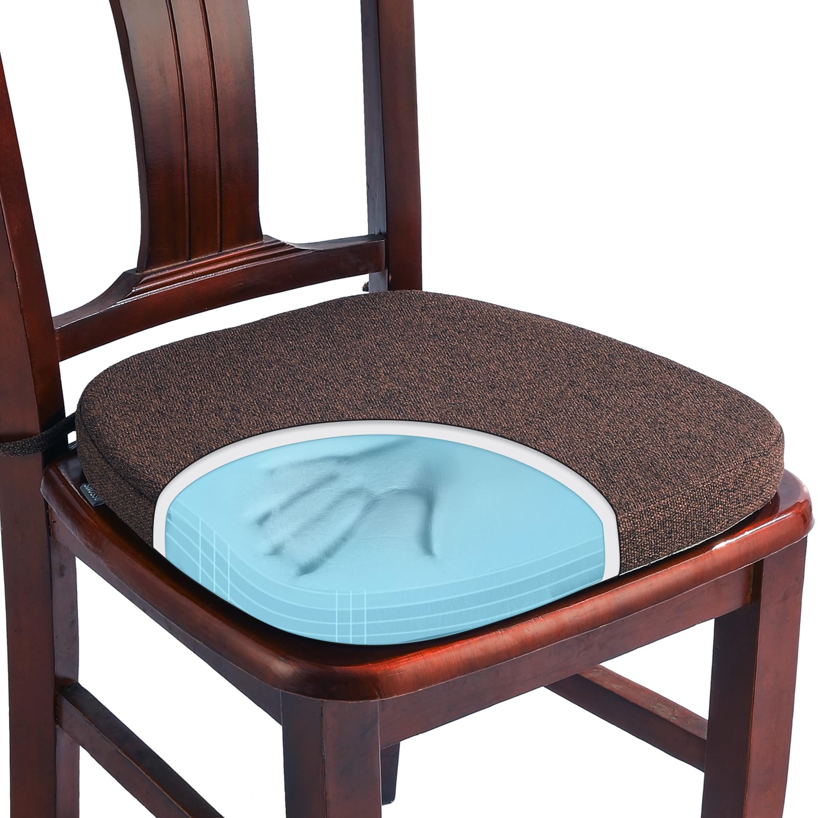 SINOSSO 1 Pack Memory Foam Chair Cushions for Dining Chair, Friendly Woven Fabric 16" U-Shape Comfortable Kitchen Chair Pad, Removable Slip Resistant Seat Cushion (1 Piece, Water Blue)