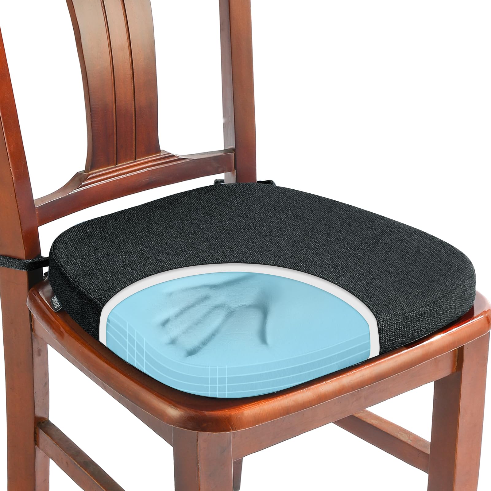 SINOSSO 1 Pack Memory Foam Chair Cushions for Dining Chair, Friendly Woven Fabric 16" U-Shape Comfortable Kitchen Chair Pad, Removable Slip Resistant Seat Cushion (1 Piece, Water Blue)