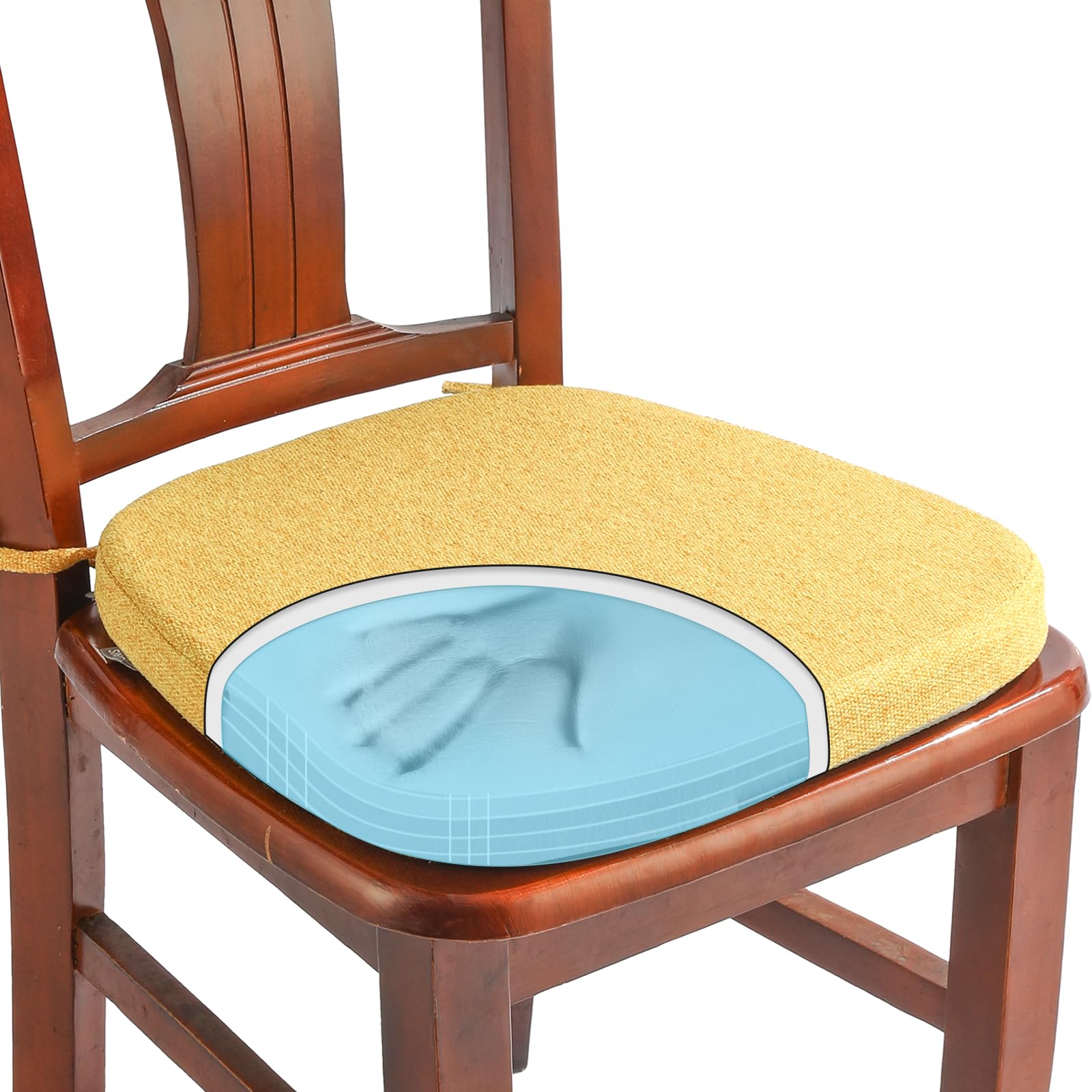 SINOSSO 1 Pack Memory Foam Chair Cushions for Dining Chair, Friendly Woven Fabric 16" U-Shape Comfortable Kitchen Chair Pad, Removable Slip Resistant Seat Cushion (1 Piece, Water Blue)