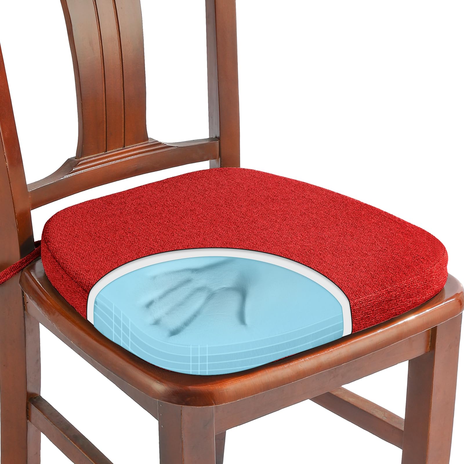 SINOSSO 1 Pack Memory Foam Chair Cushions for Dining Chair, Friendly Woven Fabric 16" U-Shape Comfortable Kitchen Chair Pad, Removable Slip Resistant Seat Cushion (1 Piece, Water Blue)