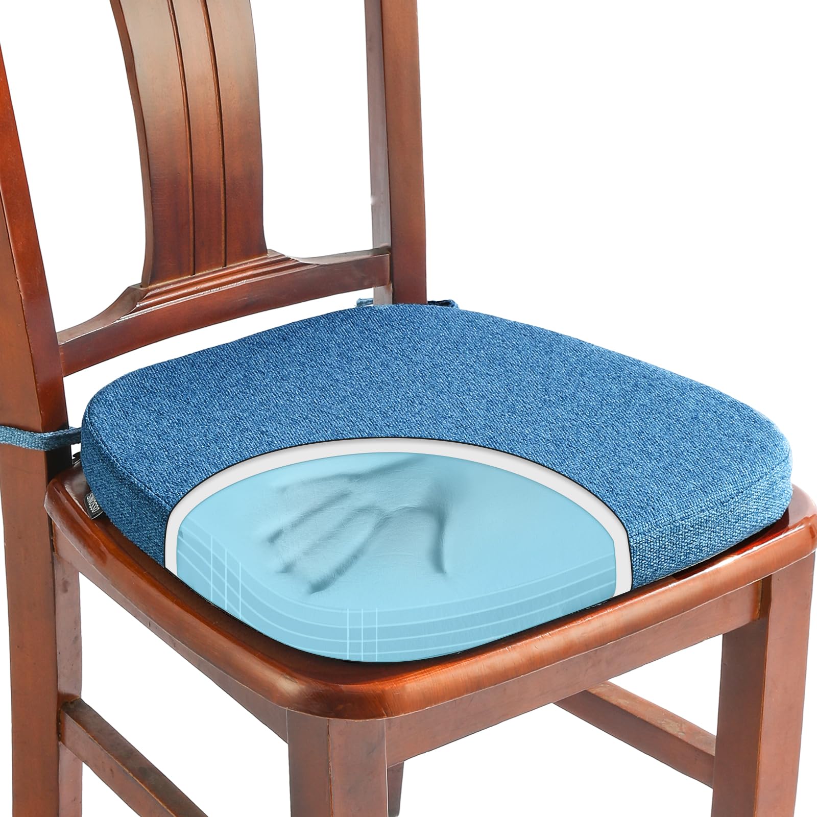 SINOSSO 1 Pack Memory Foam Chair Cushions for Dining Chair, Friendly Woven Fabric 16" U-Shape Comfortable Kitchen Chair Pad, Removable Slip Resistant Seat Cushion (1 Piece, Water Blue)