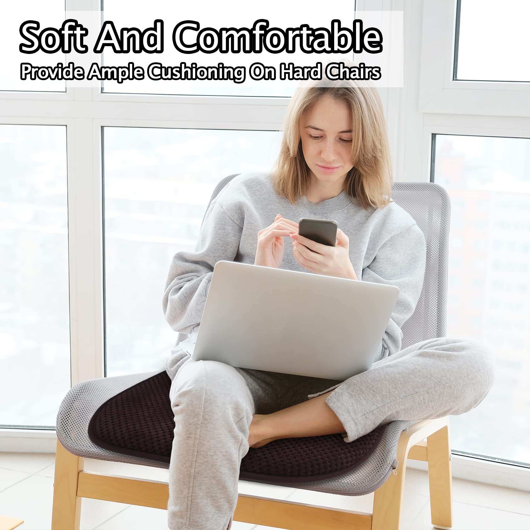 Grey Foam Seat Cushions Kitchen Chairs Pads for Dining Chairs Non Slip Office Seat Cushions Washable U Shaped Soft Thick Large Metal Wooden Chair Cushions,17" x 15"