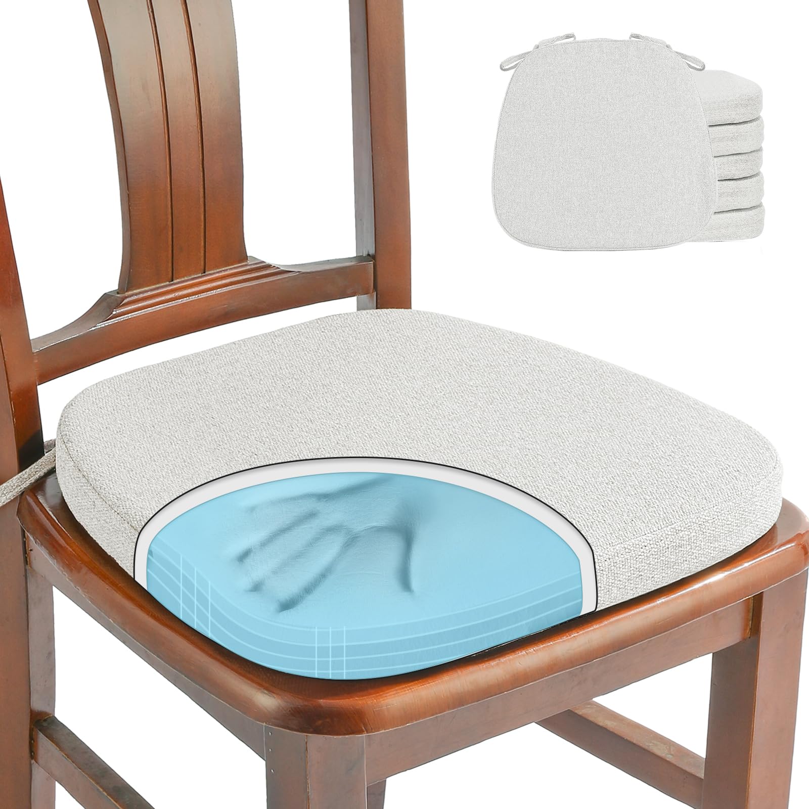 SINOSSO 1 Pack Memory Foam Chair Cushions for Dining Chair, Friendly Woven Fabric 16" U-Shape Comfortable Kitchen Chair Pad, Removable Slip Resistant Seat Cushion (1 Piece, Water Blue)