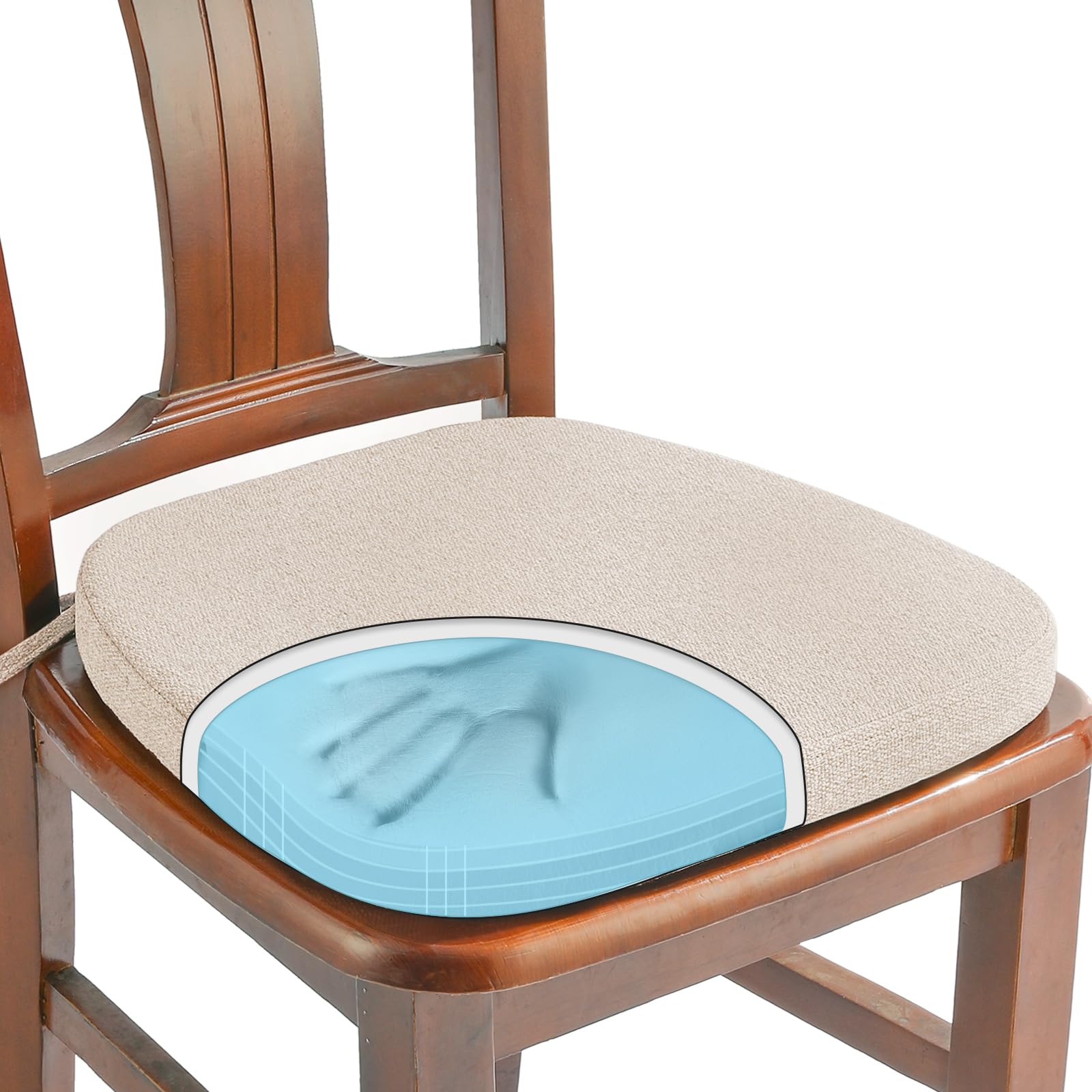 SINOSSO 1 Pack Memory Foam Chair Cushions for Dining Chair, Friendly Woven Fabric 16" U-Shape Comfortable Kitchen Chair Pad, Removable Slip Resistant Seat Cushion (1 Piece, Water Blue)