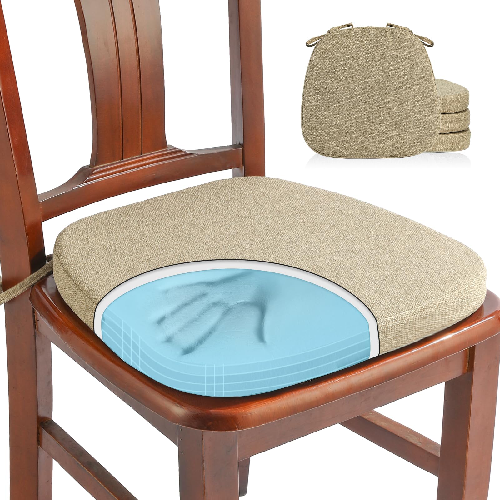 SINOSSO 1 Pack Memory Foam Chair Cushions for Dining Chair, Friendly Woven Fabric 16" U-Shape Comfortable Kitchen Chair Pad, Removable Slip Resistant Seat Cushion (1 Piece, Water Blue)