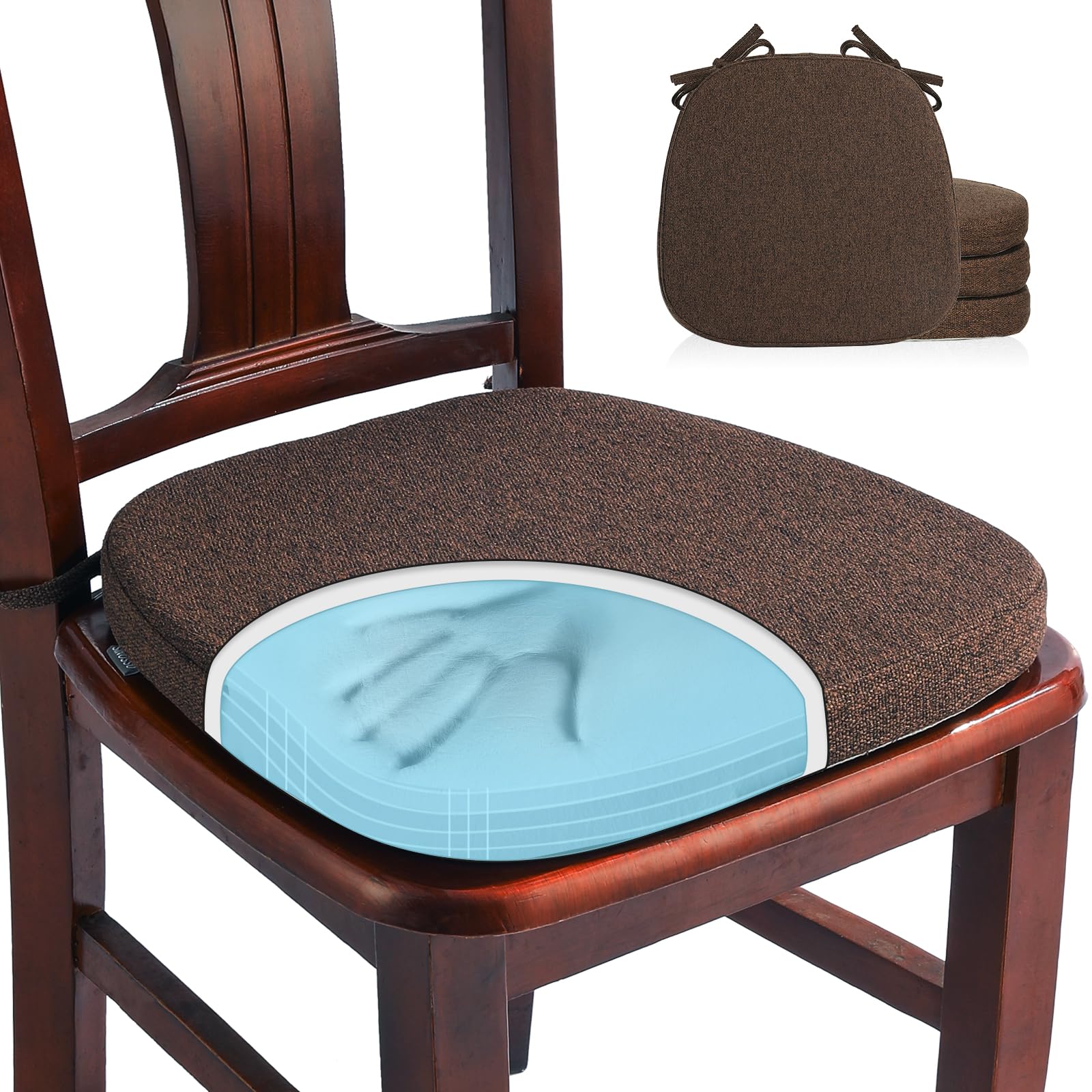 SINOSSO 1 Pack Memory Foam Chair Cushions for Dining Chair, Friendly Woven Fabric 16" U-Shape Comfortable Kitchen Chair Pad, Removable Slip Resistant Seat Cushion (1 Piece, Water Blue)