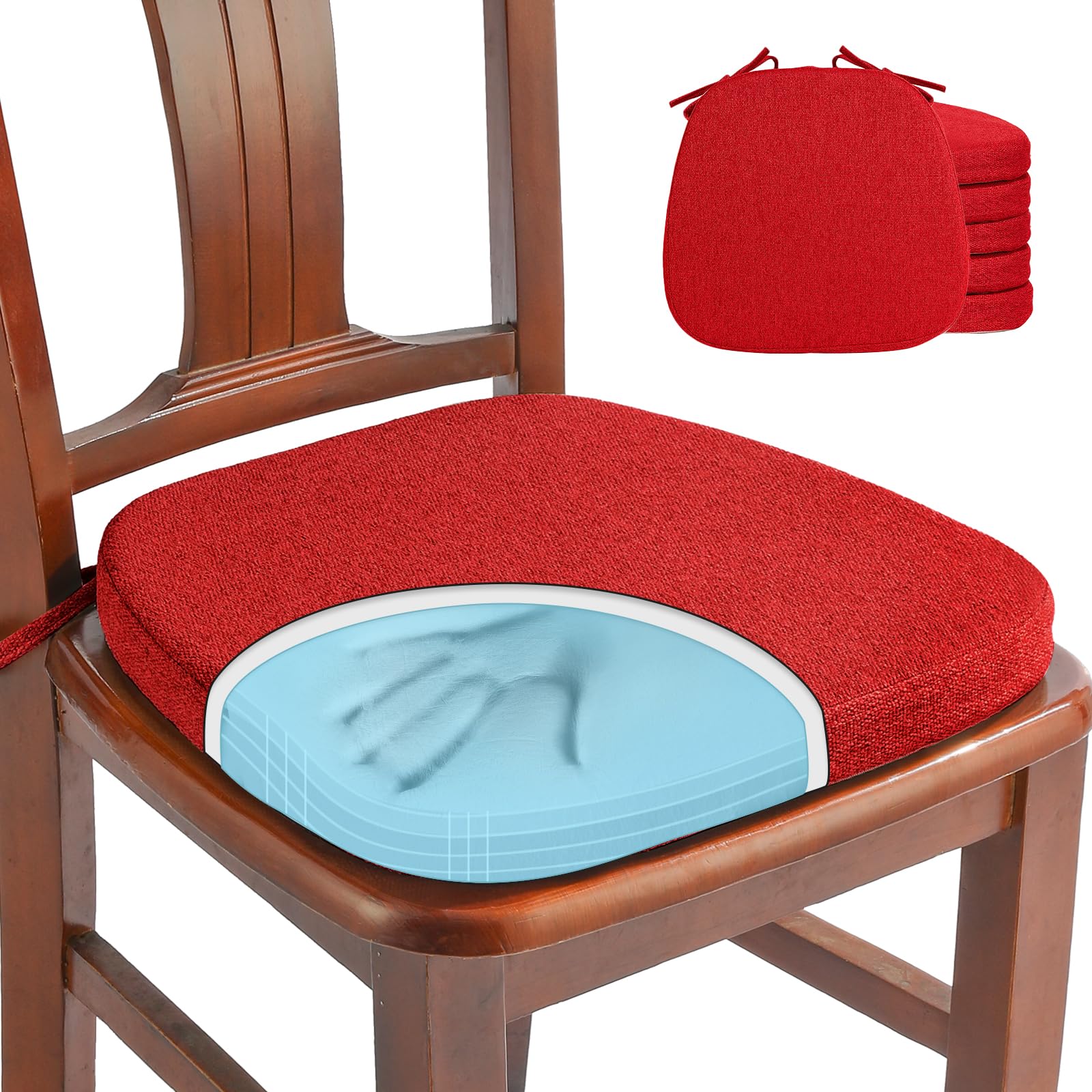 SINOSSO 1 Pack Memory Foam Chair Cushions for Dining Chair, Friendly Woven Fabric 16" U-Shape Comfortable Kitchen Chair Pad, Removable Slip Resistant Seat Cushion (1 Piece, Water Blue)