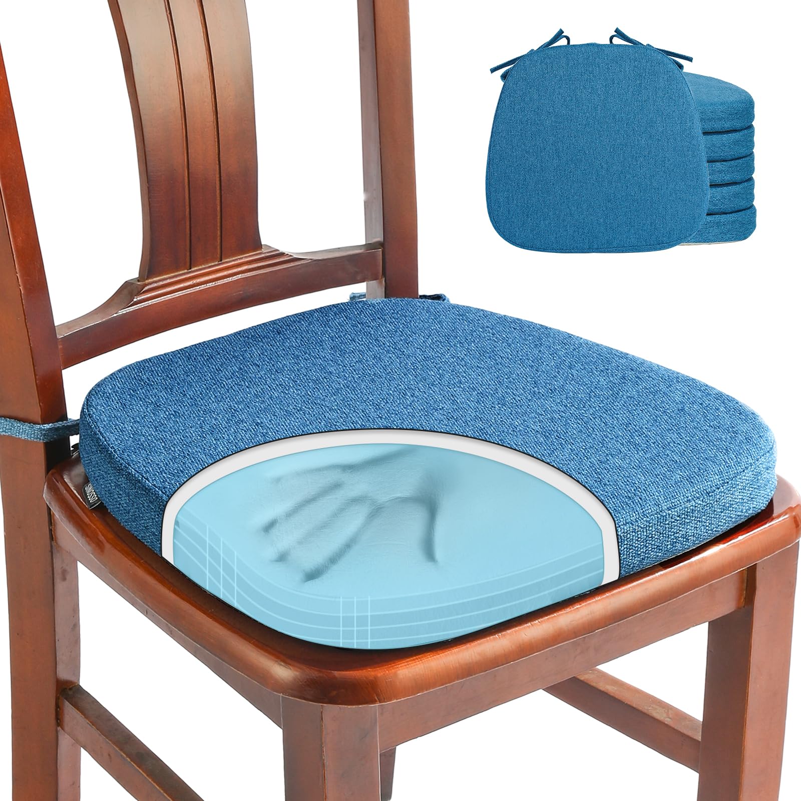 SINOSSO 1 Pack Memory Foam Chair Cushions for Dining Chair, Friendly Woven Fabric 16" U-Shape Comfortable Kitchen Chair Pad, Removable Slip Resistant Seat Cushion (1 Piece, Water Blue)