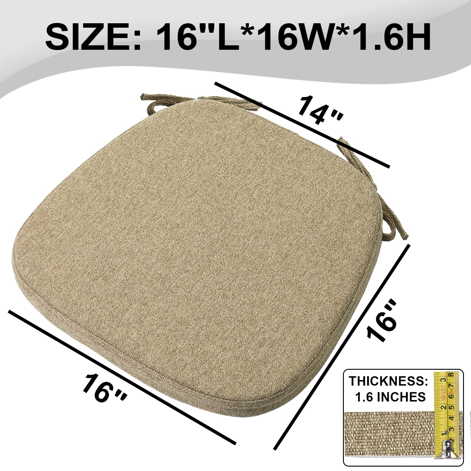 SINOSSO 1 Pack Memory Foam Chair Cushions for Dining Chair, Friendly Woven Fabric 16" U-Shape Comfortable Kitchen Chair Pad, Removable Slip Resistant Seat Cushion (1 Piece, Water Blue)
