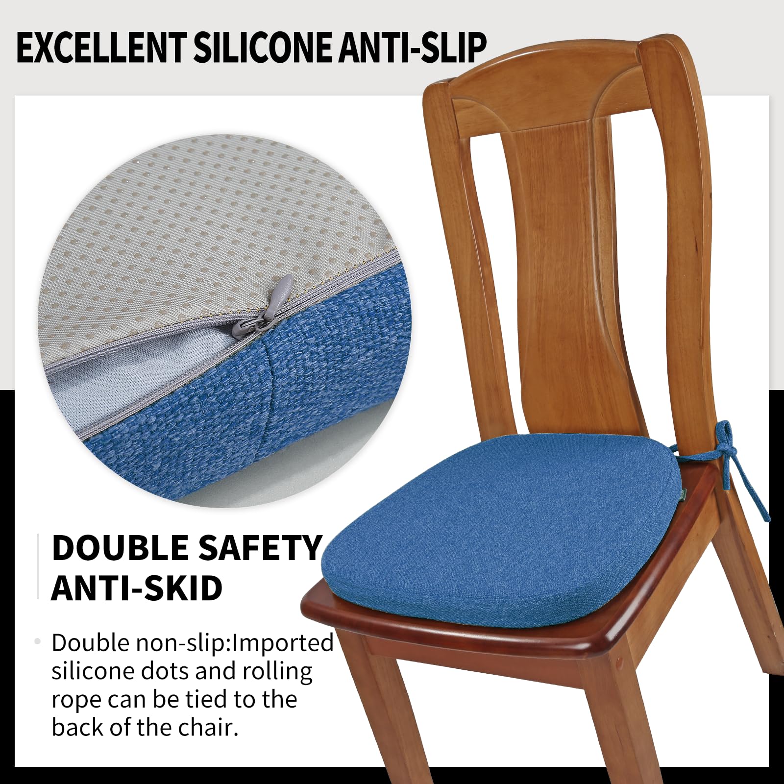 SINOSSO 1 Pack Memory Foam Chair Cushions for Dining Chair, Friendly Woven Fabric 16" U-Shape Comfortable Kitchen Chair Pad, Removable Slip Resistant Seat Cushion (1 Piece, Water Blue)