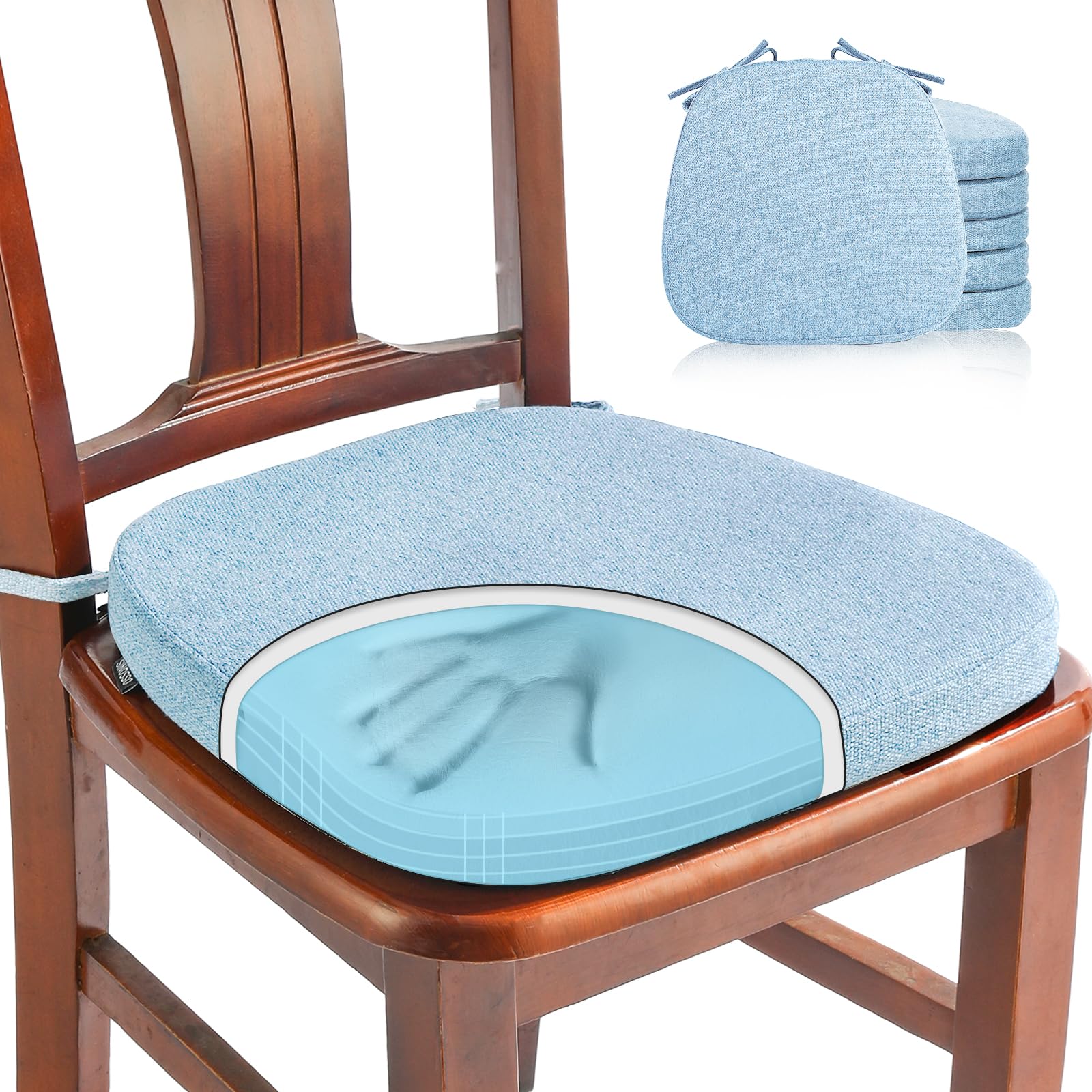 SINOSSO 1 Pack Memory Foam Chair Cushions for Dining Chair, Friendly Woven Fabric 16" U-Shape Comfortable Kitchen Chair Pad, Removable Slip Resistant Seat Cushion (1 Piece, Water Blue)