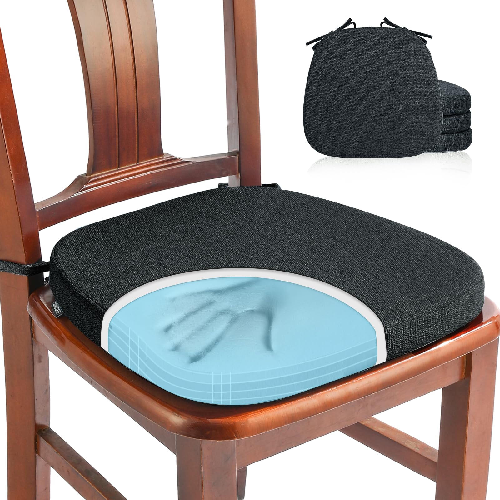 SINOSSO 1 Pack Memory Foam Chair Cushions for Dining Chair, Friendly Woven Fabric 16" U-Shape Comfortable Kitchen Chair Pad, Removable Slip Resistant Seat Cushion (1 Piece, Water Blue)