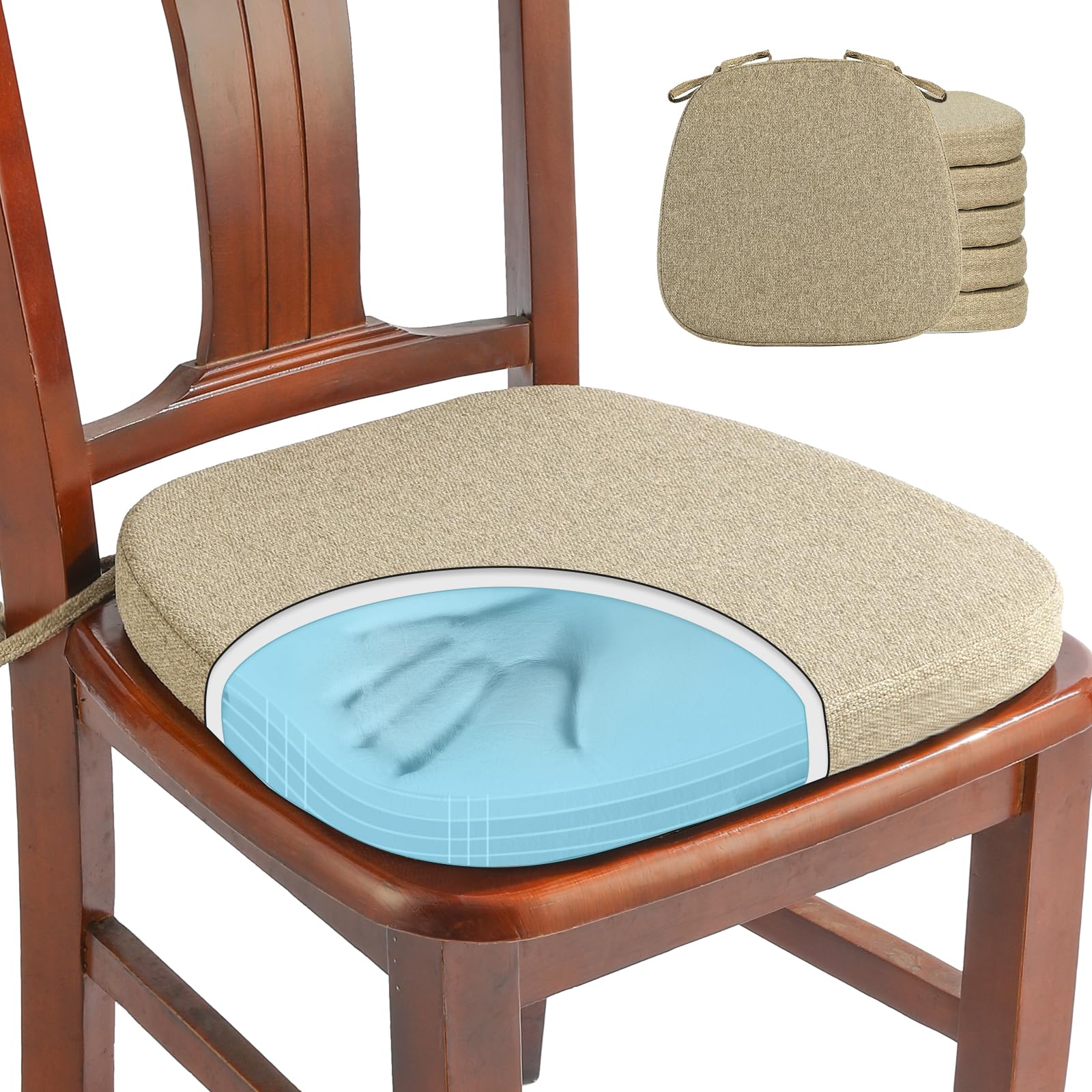 SINOSSO 1 Pack Memory Foam Chair Cushions for Dining Chair, Friendly Woven Fabric 16" U-Shape Comfortable Kitchen Chair Pad, Removable Slip Resistant Seat Cushion (1 Piece, Water Blue)
