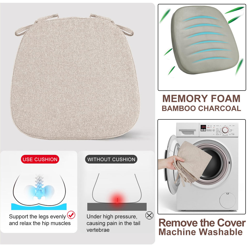 SINOSSO 1 Pack Memory Foam Chair Cushions for Dining Chair, Friendly Woven Fabric 16" U-Shape Comfortable Kitchen Chair Pad, Removable Slip Resistant Seat Cushion (1 Piece, Water Blue)