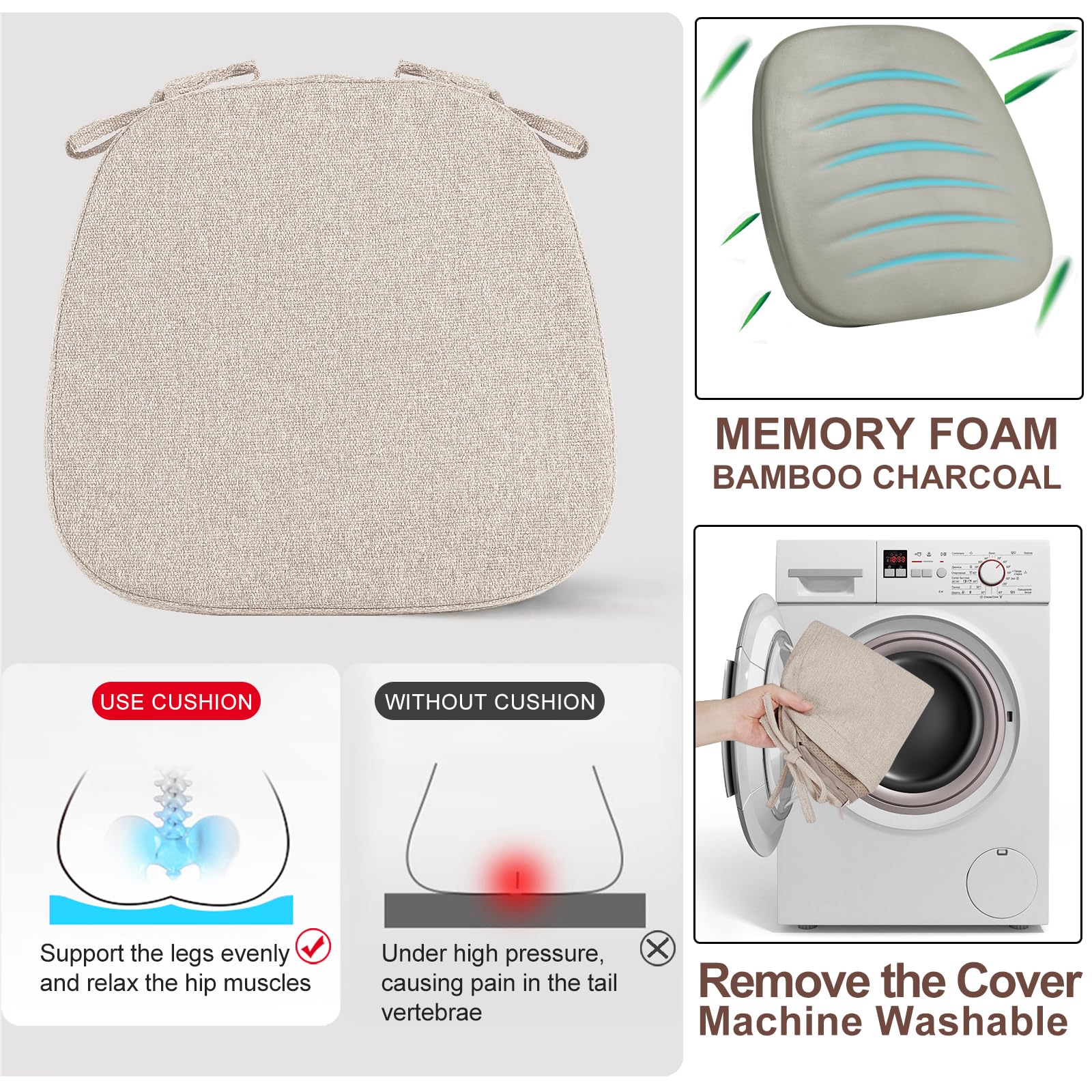 SINOSSO 1 Pack Memory Foam Chair Cushions for Dining Chair, Friendly Woven Fabric 16" U-Shape Comfortable Kitchen Chair Pad, Removable Slip Resistant Seat Cushion (1 Piece, Water Blue)