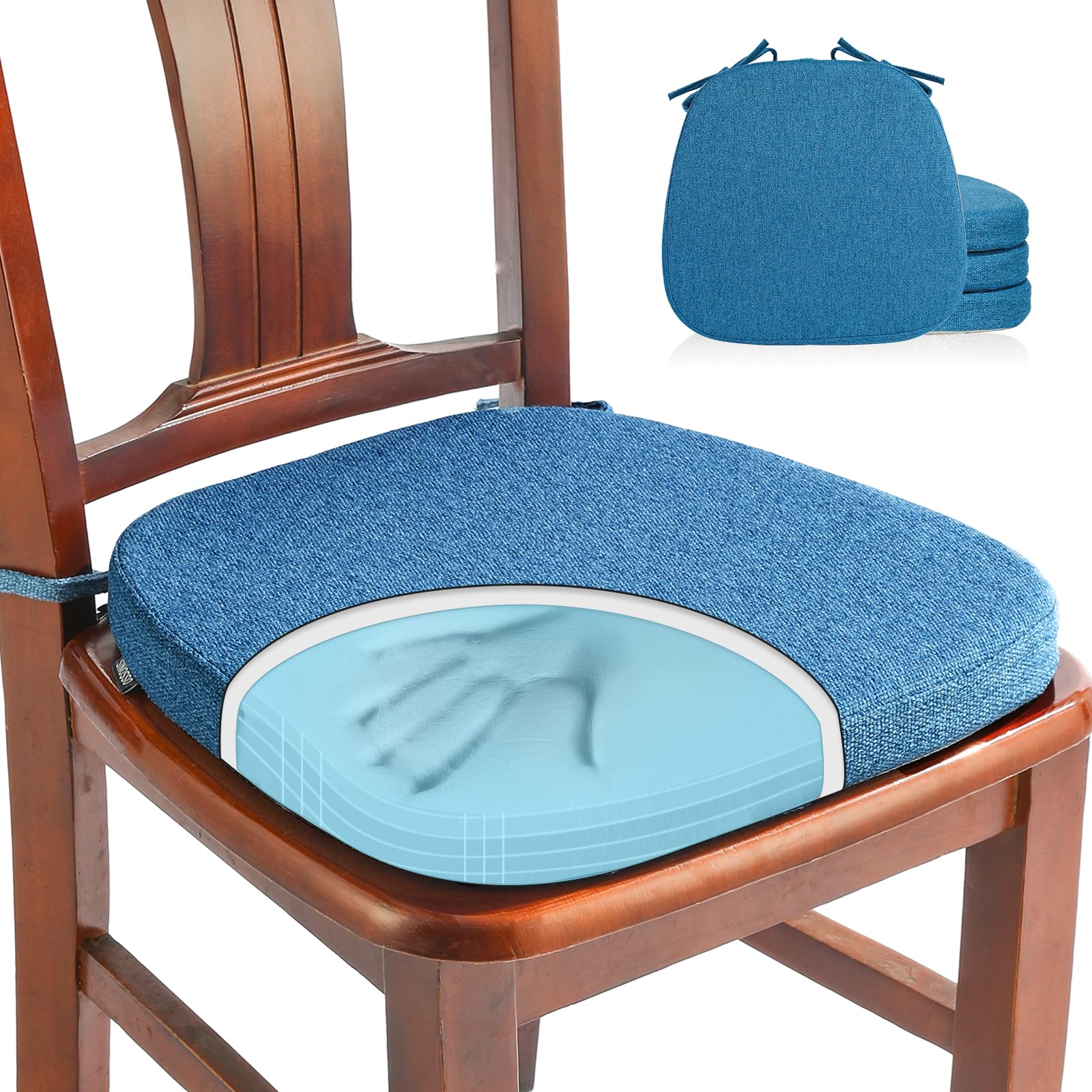 SINOSSO 1 Pack Memory Foam Chair Cushions for Dining Chair, Friendly Woven Fabric 16" U-Shape Comfortable Kitchen Chair Pad, Removable Slip Resistant Seat Cushion (1 Piece, Water Blue)