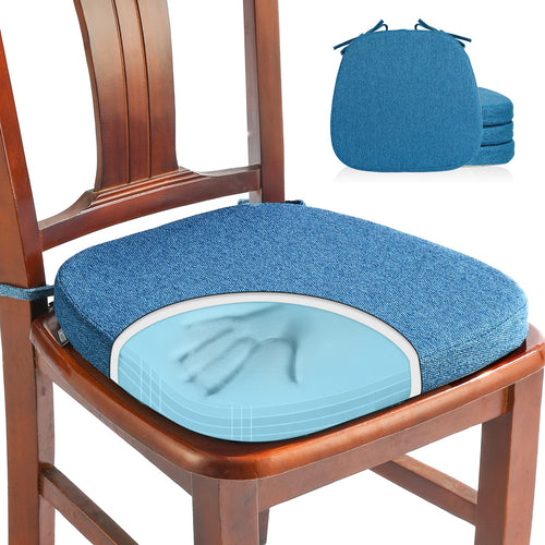 SINOSSO 1 Pack Memory Foam Chair Cushions for Dining Chair, Friendly Woven Fabric 16" U-Shape Comfortable Kitchen Chair Pad, Removable Slip Resistant Seat Cushion (1 Piece, Water Blue)
