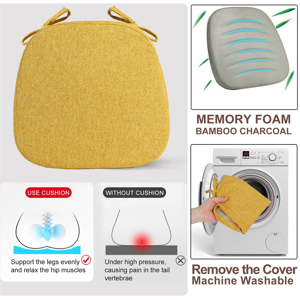 SINOSSO 1 Pack Memory Foam Chair Cushions for Dining Chair, Friendly Woven Fabric 16" U-Shape Comfortable Kitchen Chair Pad, Removable Slip Resistant Seat Cushion (1 Piece, Water Blue)