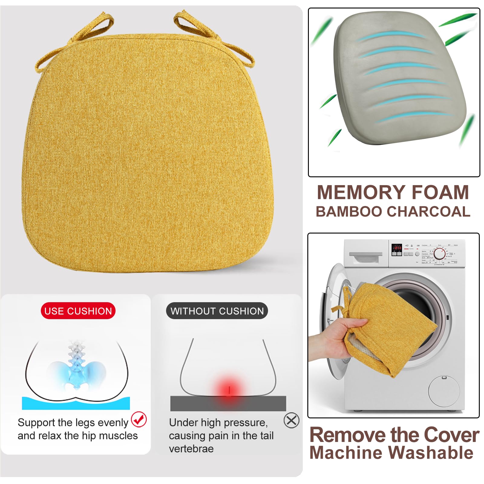 SINOSSO 1 Pack Memory Foam Chair Cushions for Dining Chair, Friendly Woven Fabric 16" U-Shape Comfortable Kitchen Chair Pad, Removable Slip Resistant Seat Cushion (1 Piece, Water Blue)