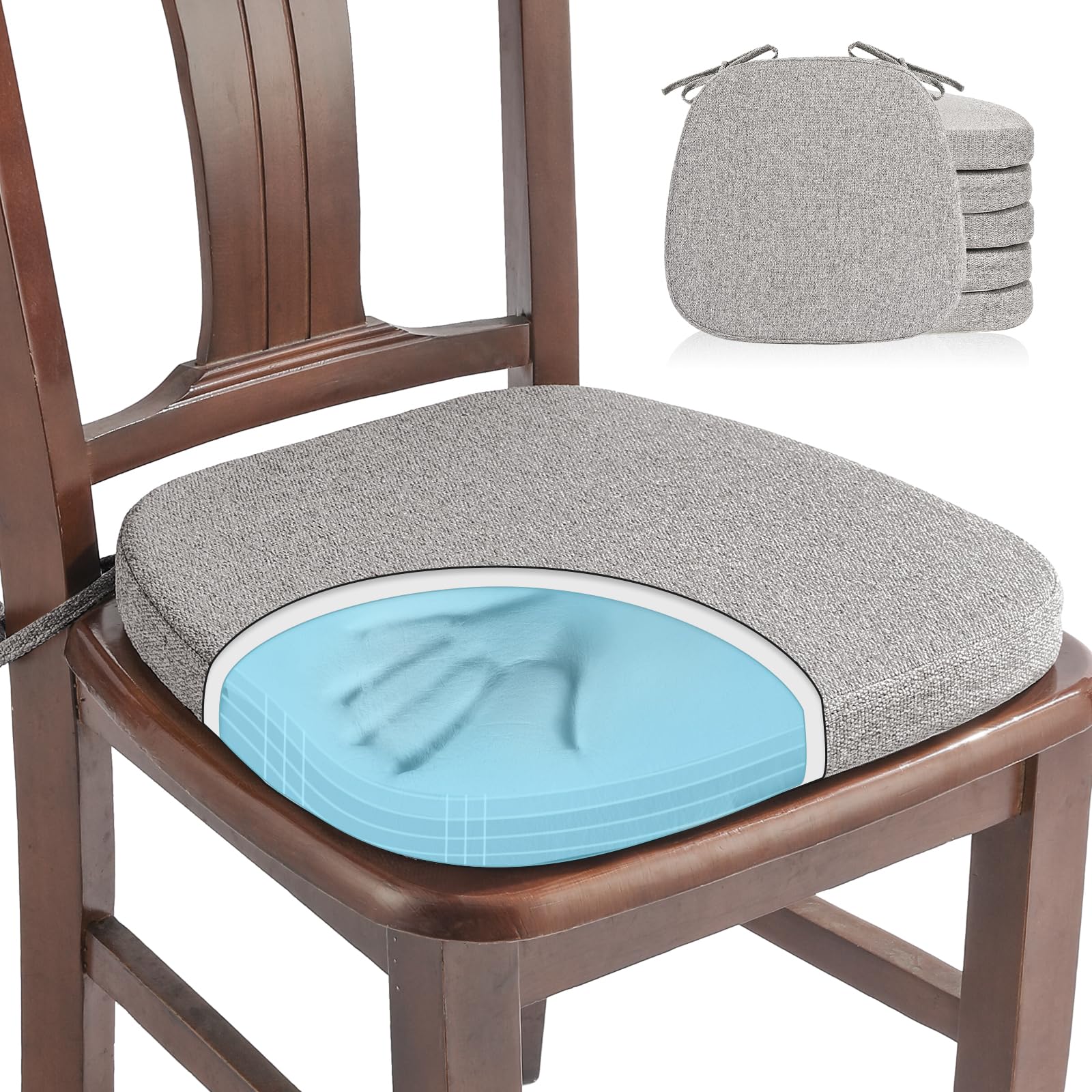 SINOSSO 1 Pack Memory Foam Chair Cushions for Dining Chair, Friendly Woven Fabric 16" U-Shape Comfortable Kitchen Chair Pad, Removable Slip Resistant Seat Cushion (1 Piece, Water Blue)