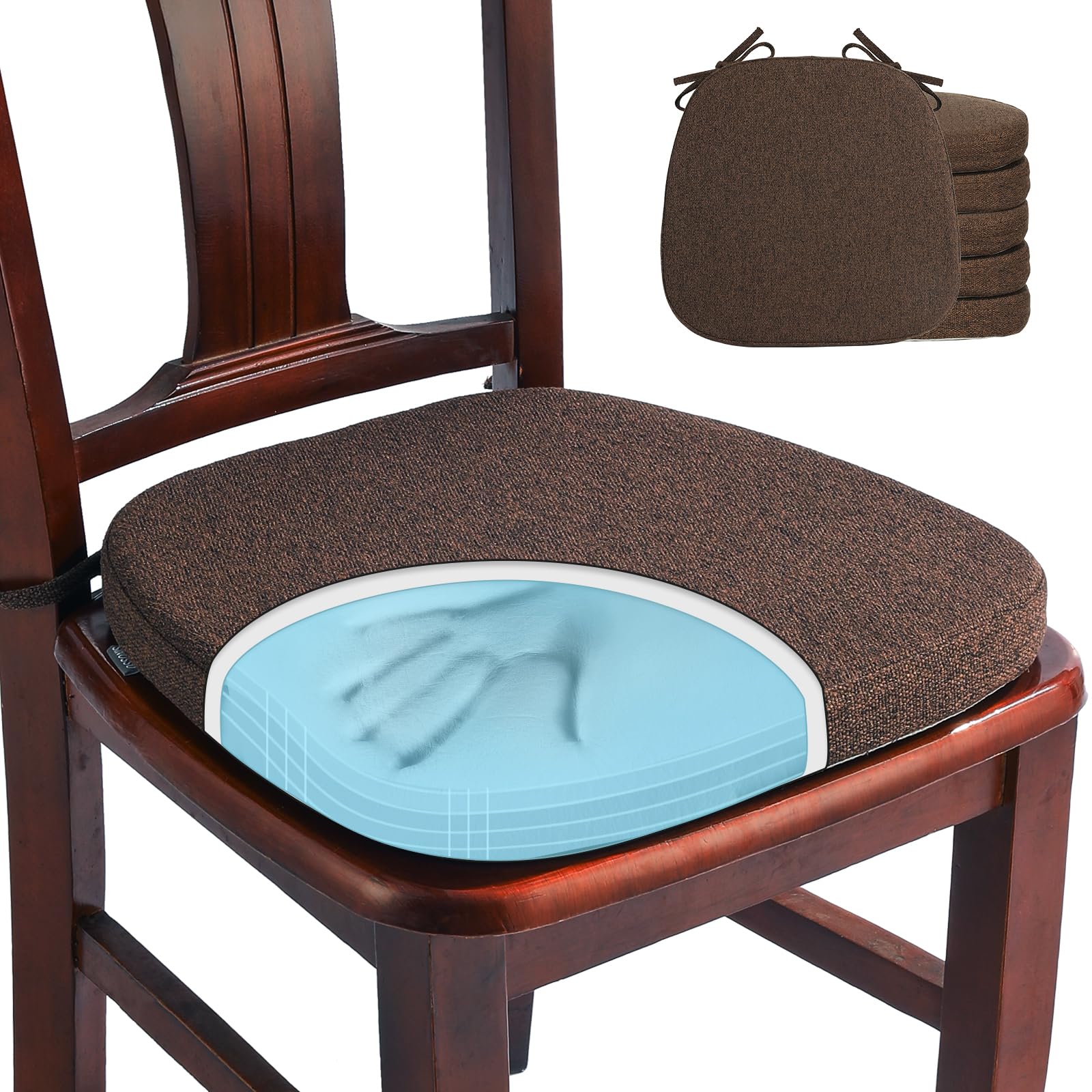 SINOSSO 1 Pack Memory Foam Chair Cushions for Dining Chair, Friendly Woven Fabric 16" U-Shape Comfortable Kitchen Chair Pad, Removable Slip Resistant Seat Cushion (1 Piece, Water Blue)