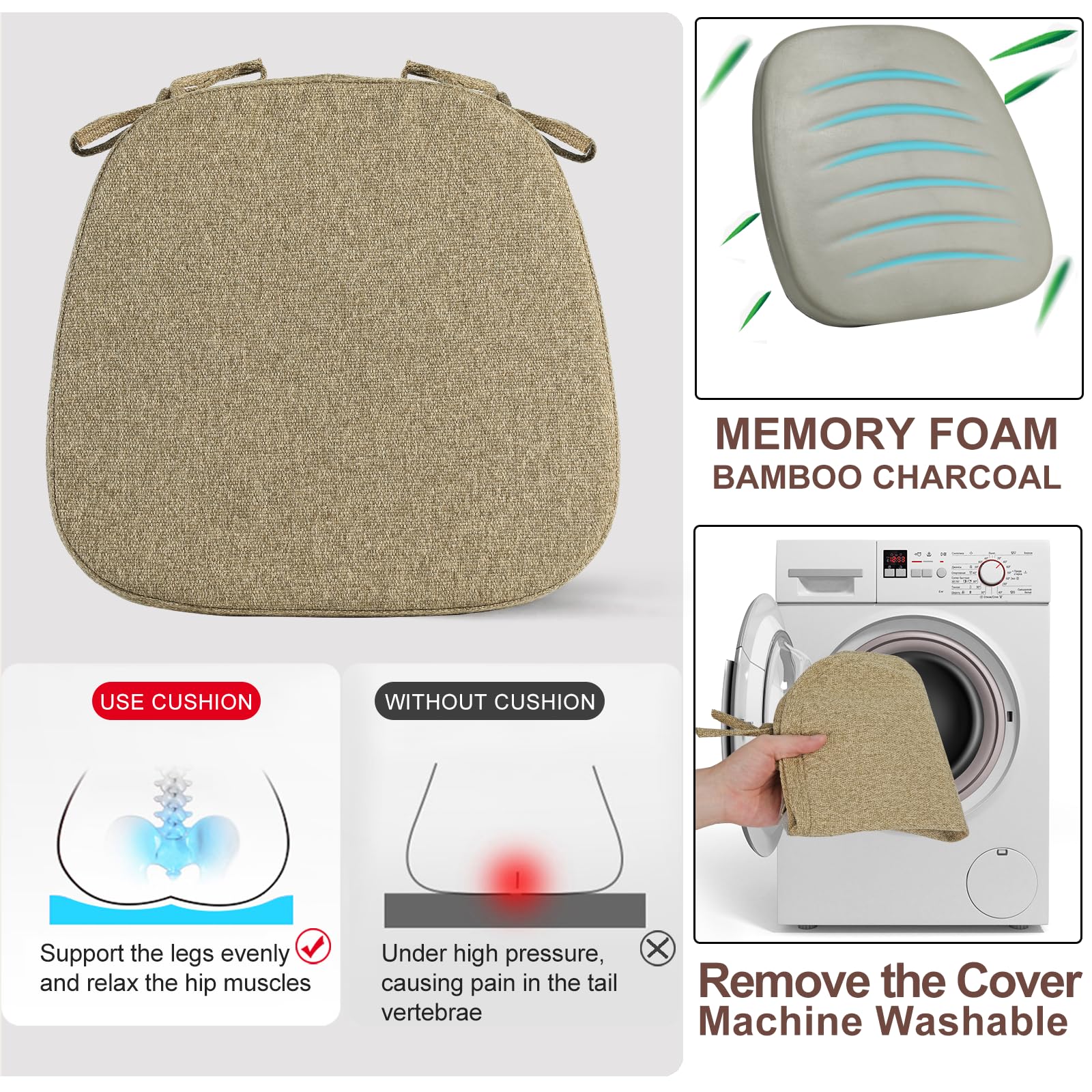 SINOSSO 1 Pack Memory Foam Chair Cushions for Dining Chair, Friendly Woven Fabric 16" U-Shape Comfortable Kitchen Chair Pad, Removable Slip Resistant Seat Cushion (1 Piece, Water Blue)