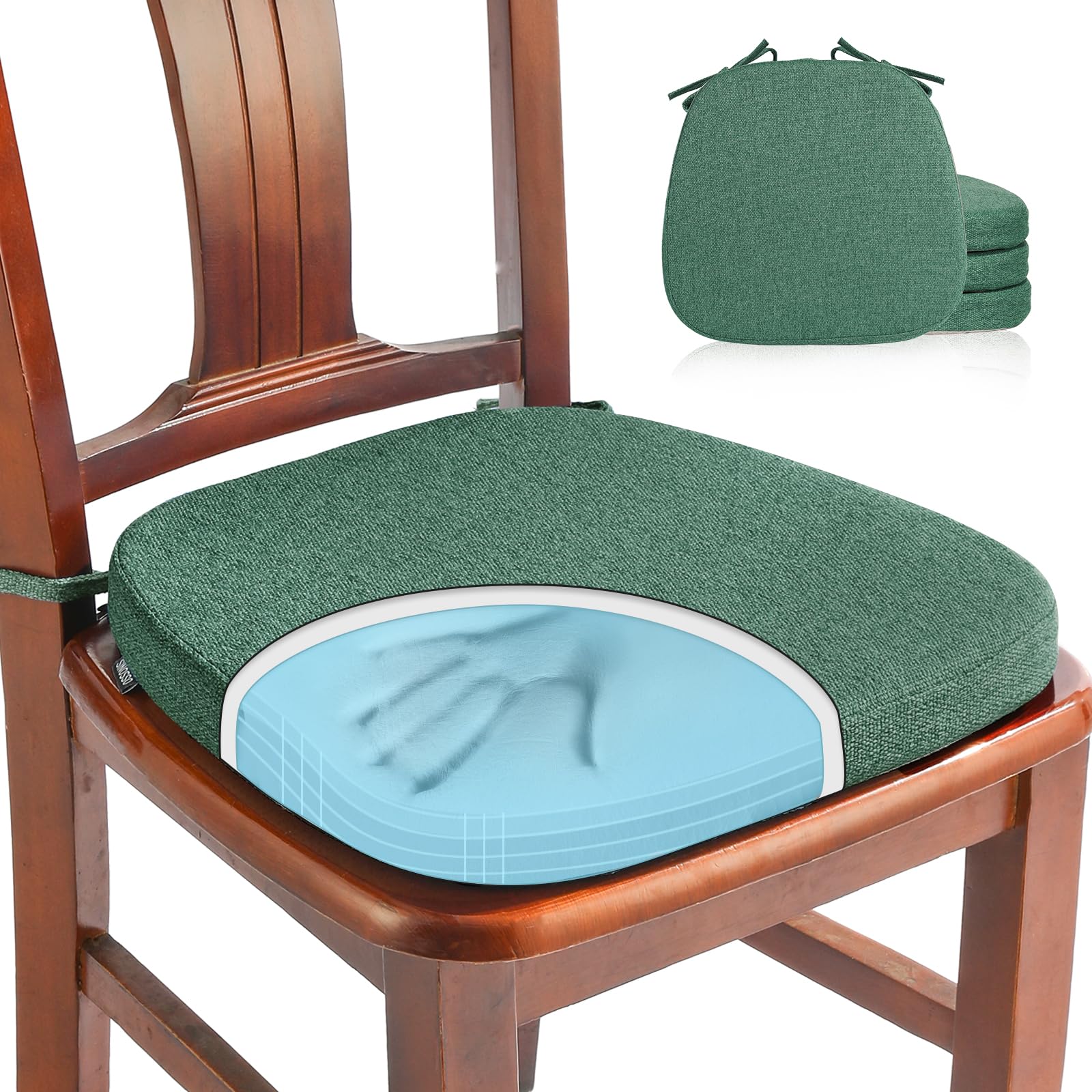 SINOSSO 1 Pack Memory Foam Chair Cushions for Dining Chair, Friendly Woven Fabric 16" U-Shape Comfortable Kitchen Chair Pad, Removable Slip Resistant Seat Cushion (1 Piece, Water Blue)