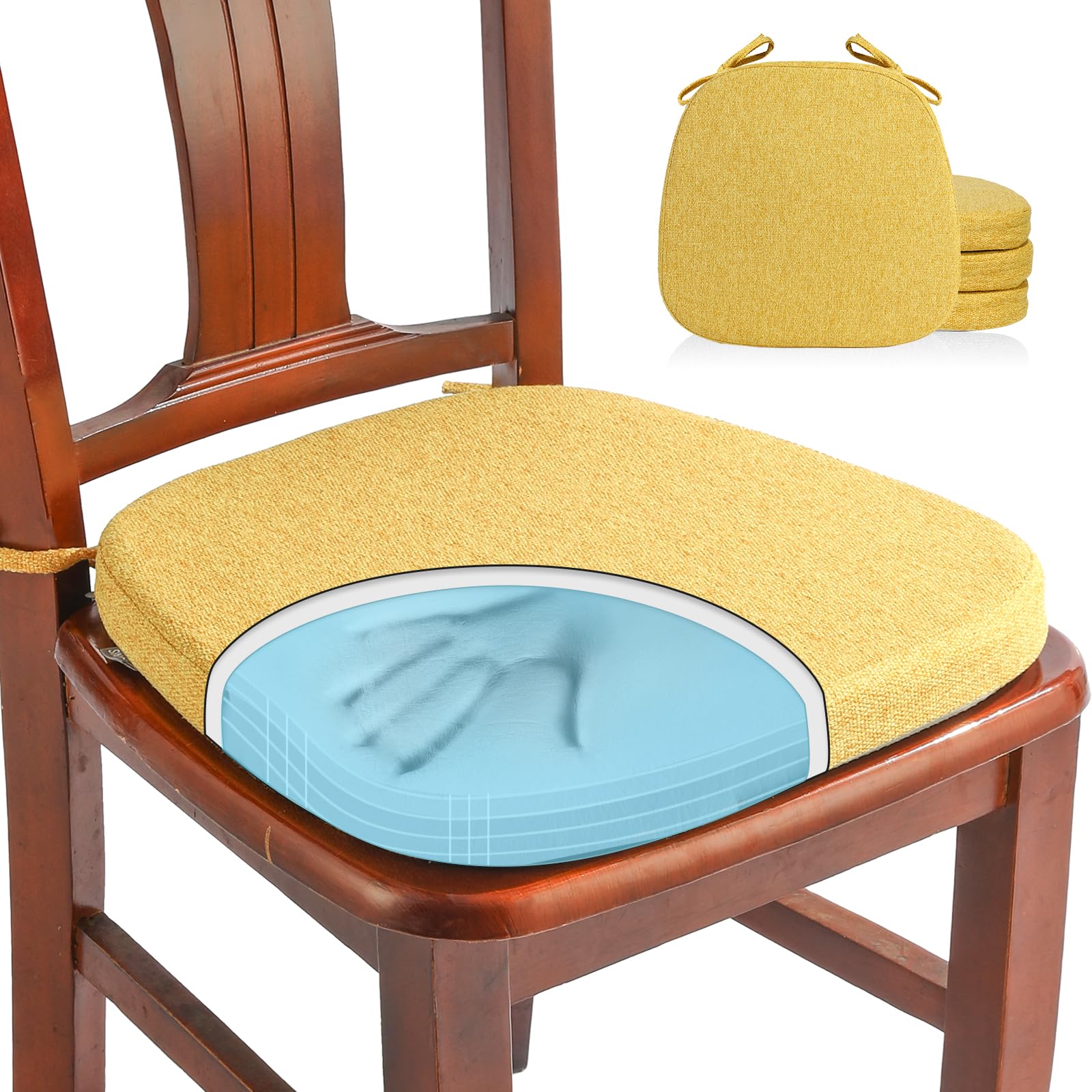 SINOSSO 1 Pack Memory Foam Chair Cushions for Dining Chair, Friendly Woven Fabric 16" U-Shape Comfortable Kitchen Chair Pad, Removable Slip Resistant Seat Cushion (1 Piece, Water Blue)