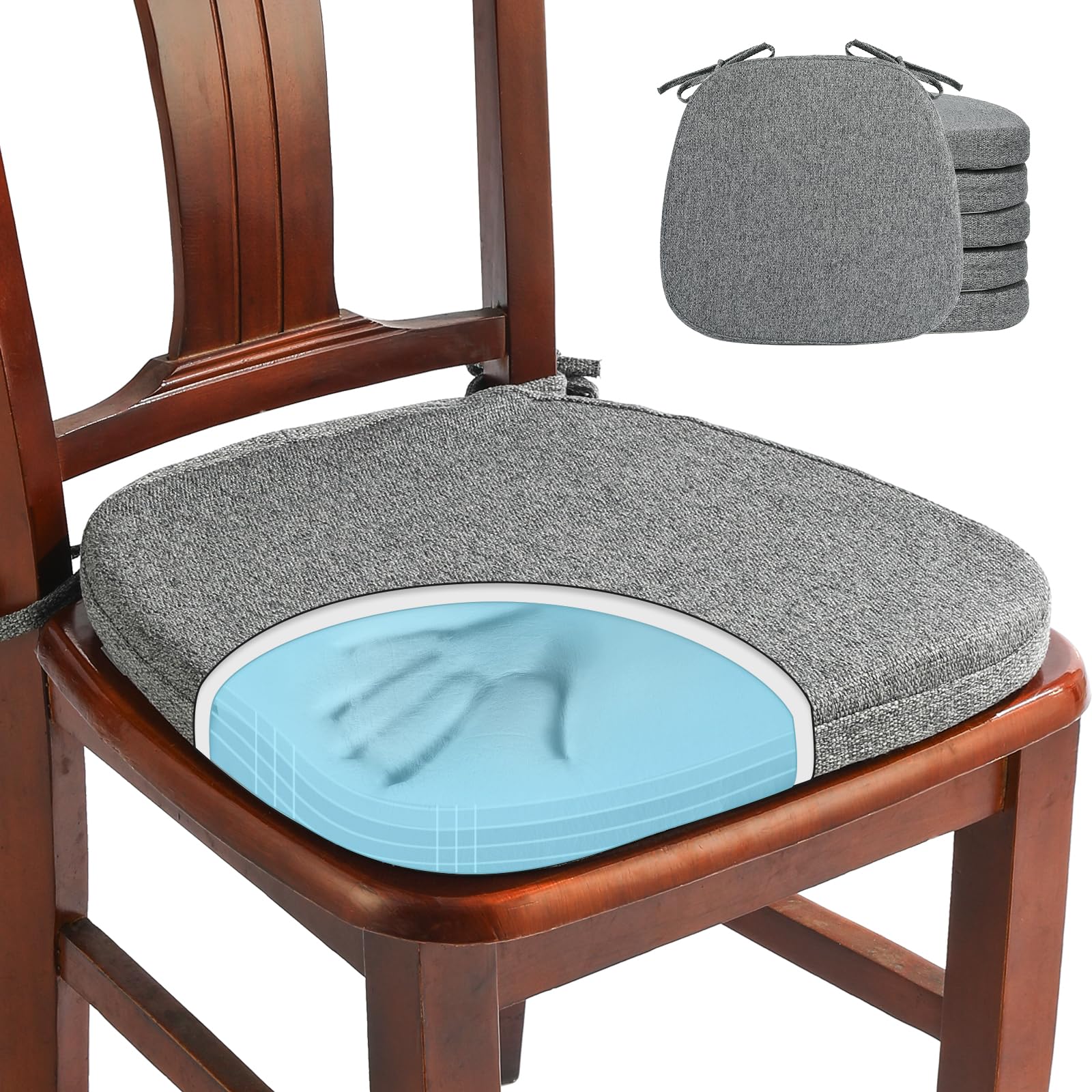 SINOSSO 1 Pack Memory Foam Chair Cushions for Dining Chair, Friendly Woven Fabric 16" U-Shape Comfortable Kitchen Chair Pad, Removable Slip Resistant Seat Cushion (1 Piece, Water Blue)