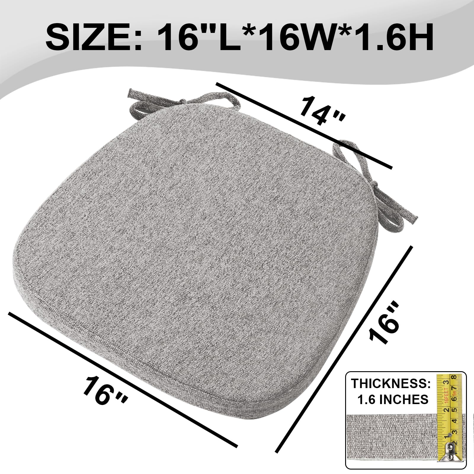 SINOSSO 1 Pack Memory Foam Chair Cushions for Dining Chair, Friendly Woven Fabric 16" U-Shape Comfortable Kitchen Chair Pad, Removable Slip Resistant Seat Cushion (1 Piece, Water Blue)