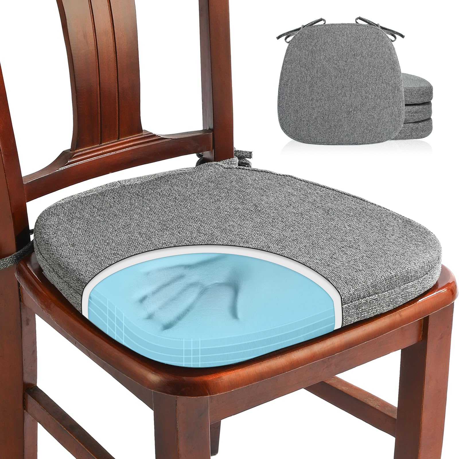 SINOSSO 1 Pack Memory Foam Chair Cushions for Dining Chair, Friendly Woven Fabric 16" U-Shape Comfortable Kitchen Chair Pad, Removable Slip Resistant Seat Cushion (1 Piece, Water Blue)