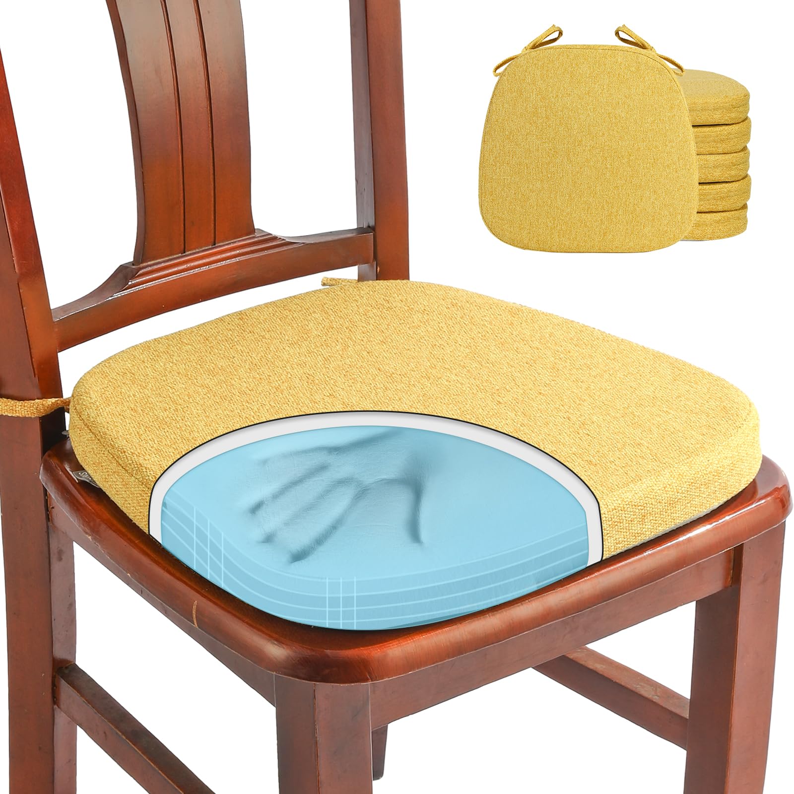 SINOSSO 1 Pack Memory Foam Chair Cushions for Dining Chair, Friendly Woven Fabric 16" U-Shape Comfortable Kitchen Chair Pad, Removable Slip Resistant Seat Cushion (1 Piece, Water Blue)