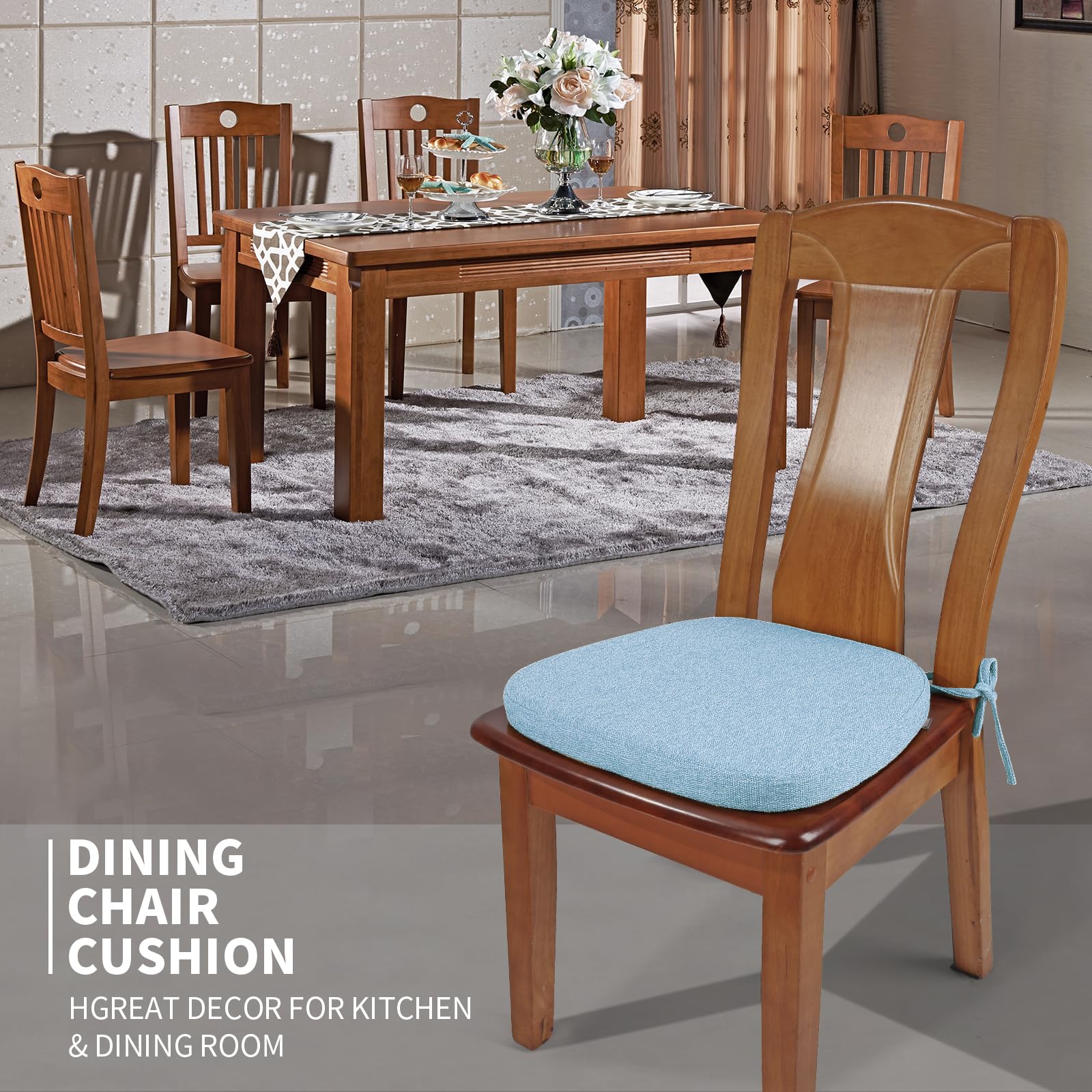 SINOSSO 1 Pack Memory Foam Chair Cushions for Dining Chair, Friendly Woven Fabric 16" U-Shape Comfortable Kitchen Chair Pad, Removable Slip Resistant Seat Cushion (1 Piece, Water Blue)