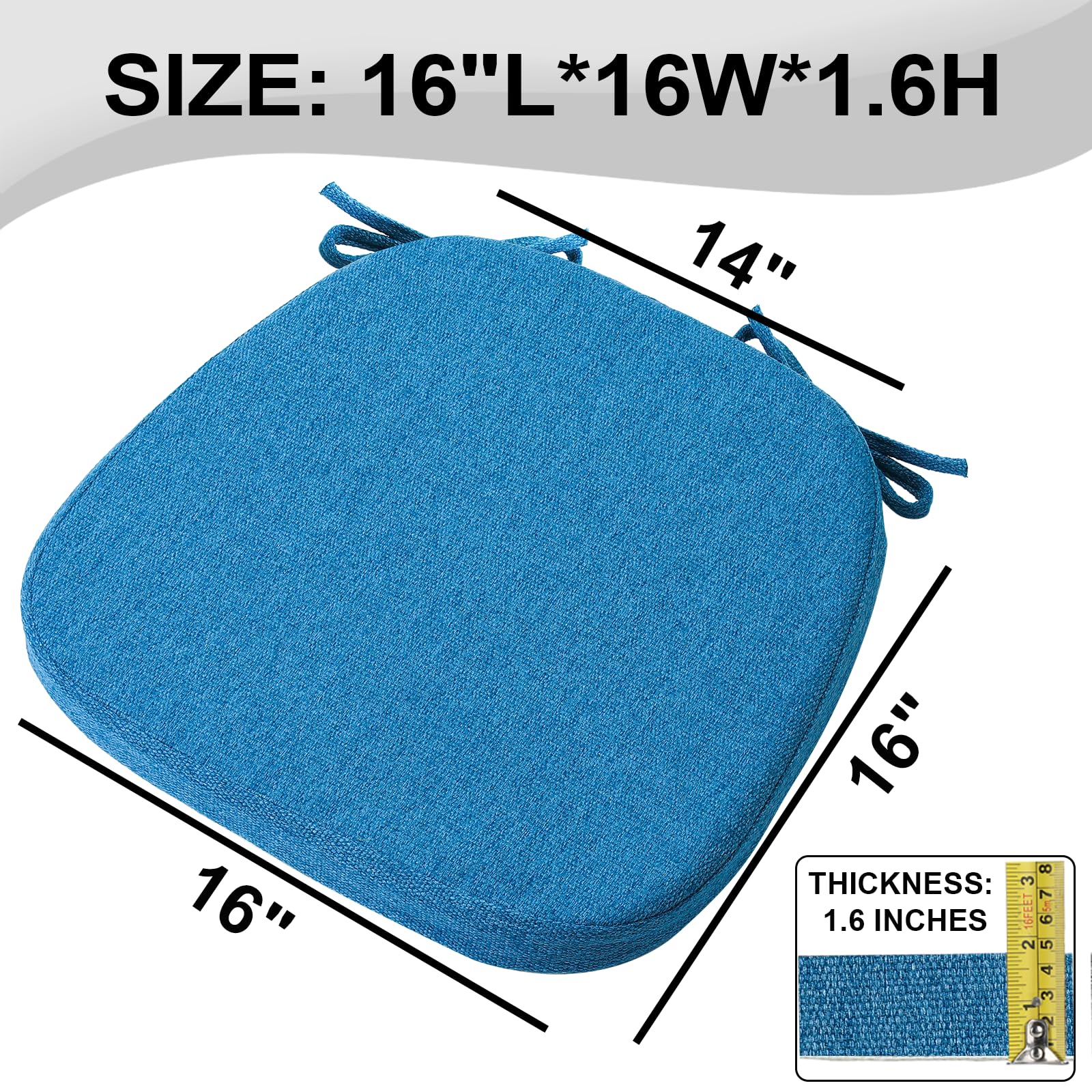 SINOSSO 1 Pack Memory Foam Chair Cushions for Dining Chair, Friendly Woven Fabric 16" U-Shape Comfortable Kitchen Chair Pad, Removable Slip Resistant Seat Cushion (1 Piece, Water Blue)