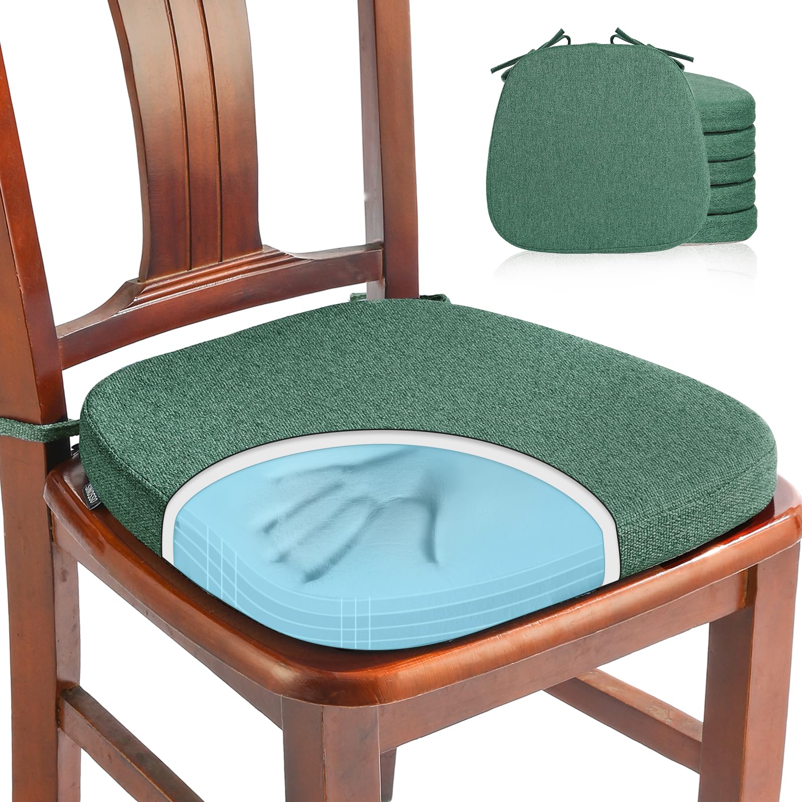 SINOSSO 1 Pack Memory Foam Chair Cushions for Dining Chair, Friendly Woven Fabric 16" U-Shape Comfortable Kitchen Chair Pad, Removable Slip Resistant Seat Cushion (1 Piece, Water Blue)