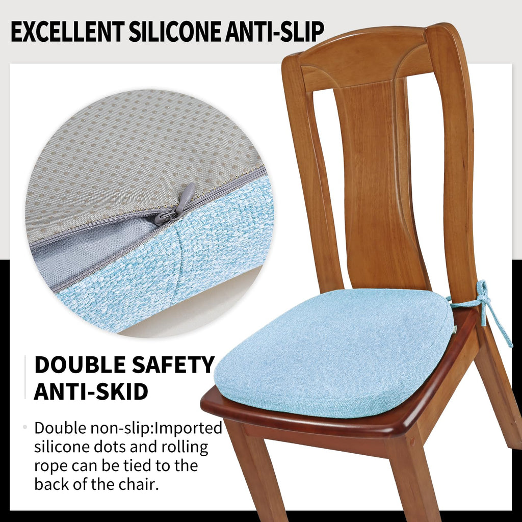 SINOSSO 1 Pack Memory Foam Chair Cushions for Dining Chair, Friendly Woven Fabric 16" U-Shape Comfortable Kitchen Chair Pad, Removable Slip Resistant Seat Cushion (1 Piece, Water Blue)