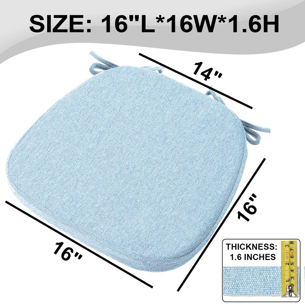 SINOSSO 1 Pack Memory Foam Chair Cushions for Dining Chair, Friendly Woven Fabric 16" U-Shape Comfortable Kitchen Chair Pad, Removable Slip Resistant Seat Cushion (1 Piece, Water Blue)