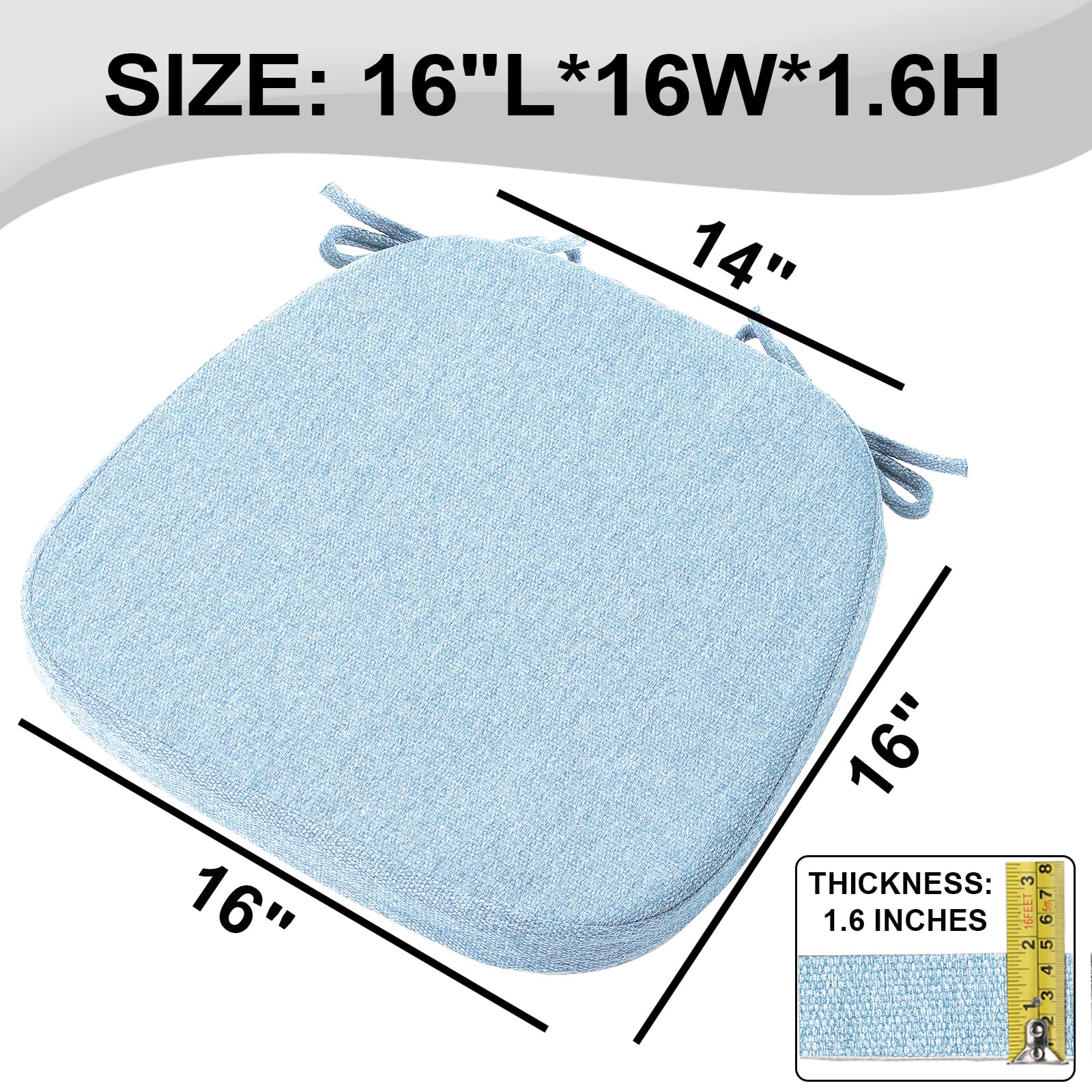 SINOSSO 1 Pack Memory Foam Chair Cushions for Dining Chair, Friendly Woven Fabric 16" U-Shape Comfortable Kitchen Chair Pad, Removable Slip Resistant Seat Cushion (1 Piece, Water Blue)