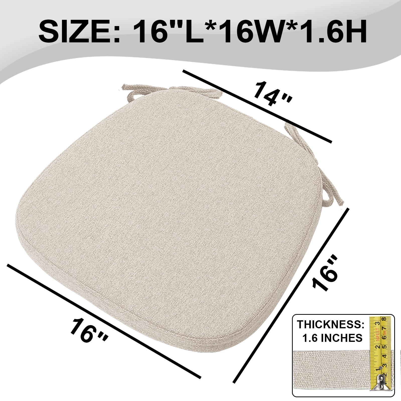 SINOSSO 1 Pack Memory Foam Chair Cushions for Dining Chair, Friendly Woven Fabric 16" U-Shape Comfortable Kitchen Chair Pad, Removable Slip Resistant Seat Cushion (1 Piece, Water Blue)