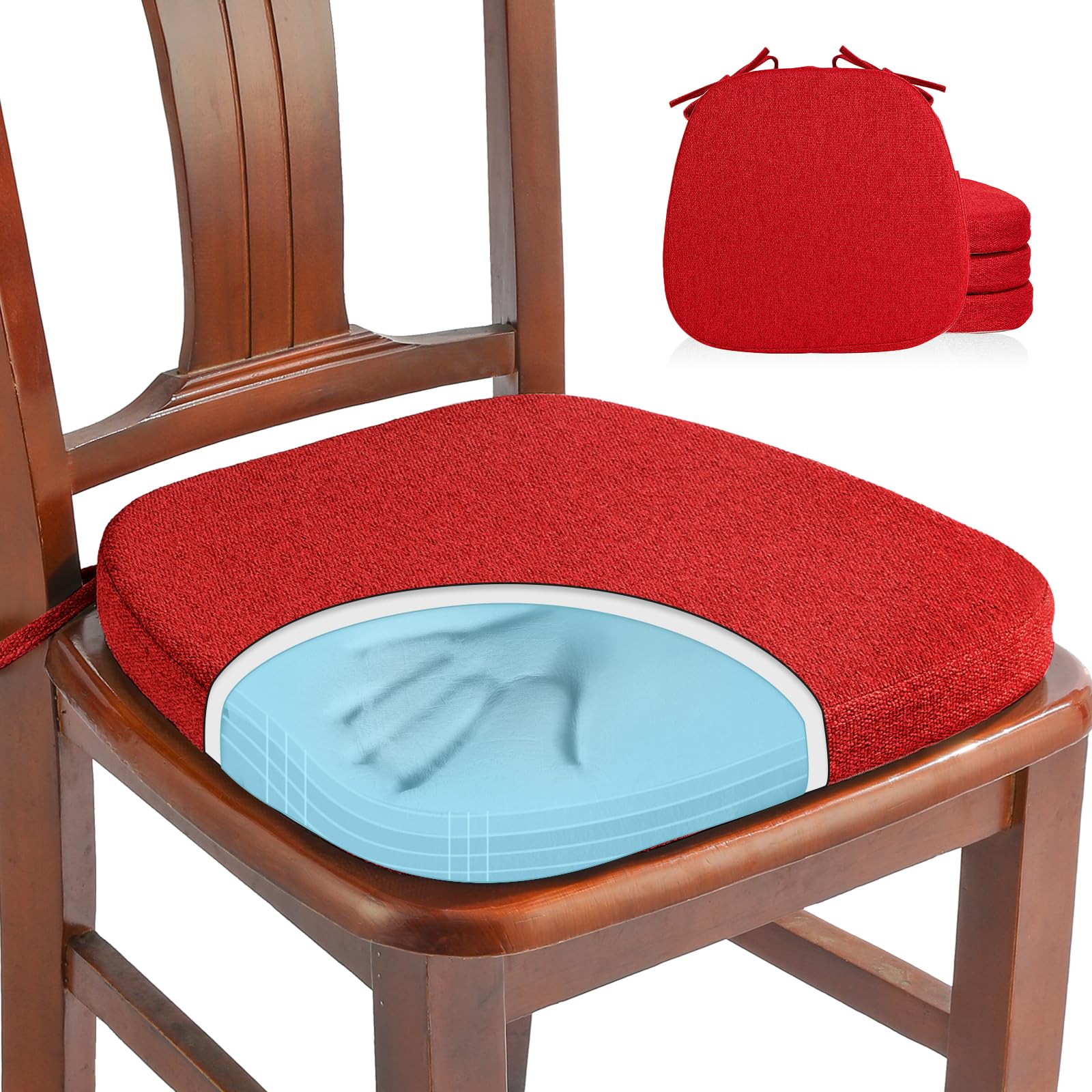 SINOSSO 1 Pack Memory Foam Chair Cushions for Dining Chair, Friendly Woven Fabric 16" U-Shape Comfortable Kitchen Chair Pad, Removable Slip Resistant Seat Cushion (1 Piece, Water Blue)