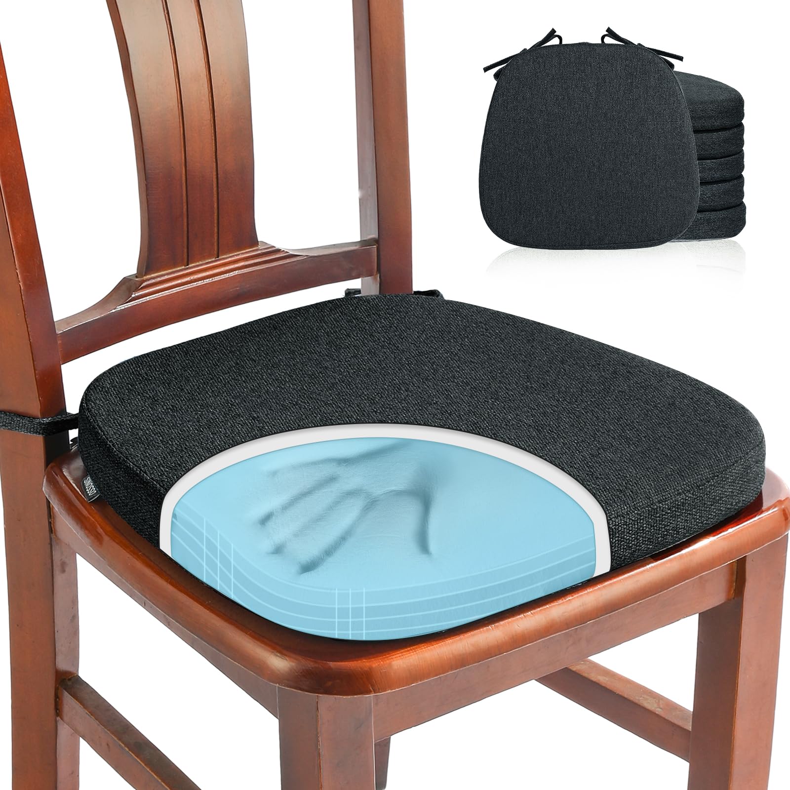 SINOSSO 1 Pack Memory Foam Chair Cushions for Dining Chair, Friendly Woven Fabric 16" U-Shape Comfortable Kitchen Chair Pad, Removable Slip Resistant Seat Cushion (1 Piece, Water Blue)